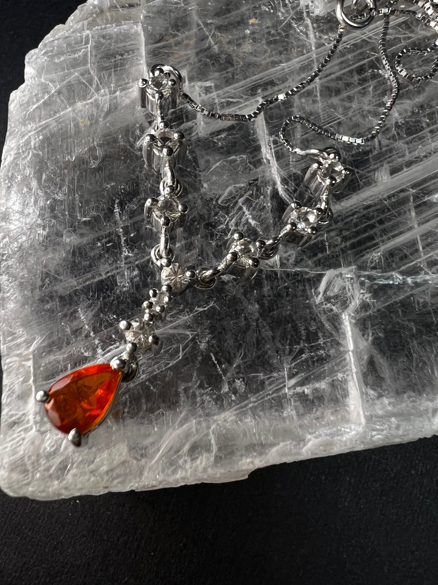 Vintage Sterling Silver Mexican Fire Opal & White Topaz Y Necklace