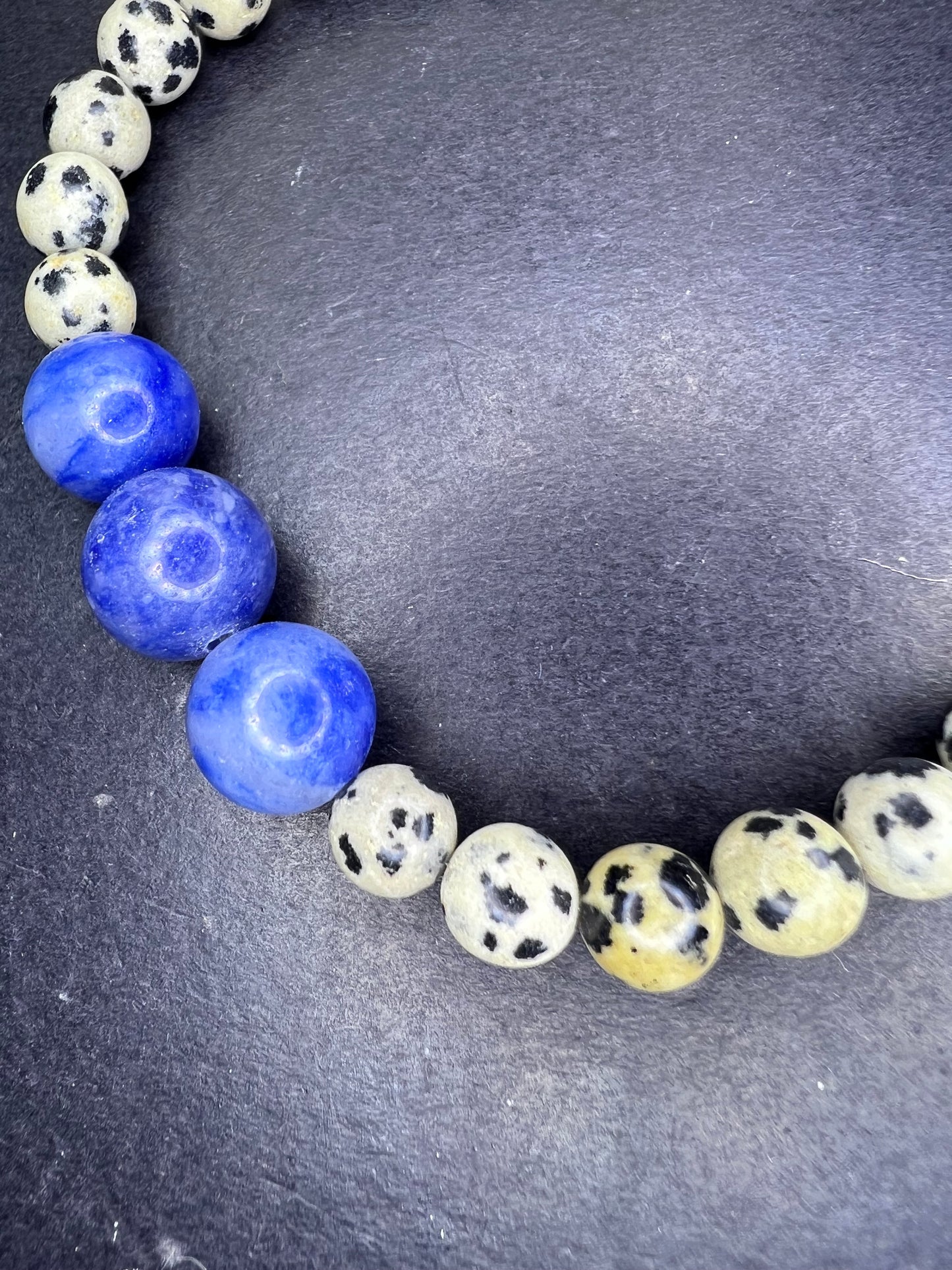 Dalmatian jasper and blue aventurine stretch bracelet 8 inch