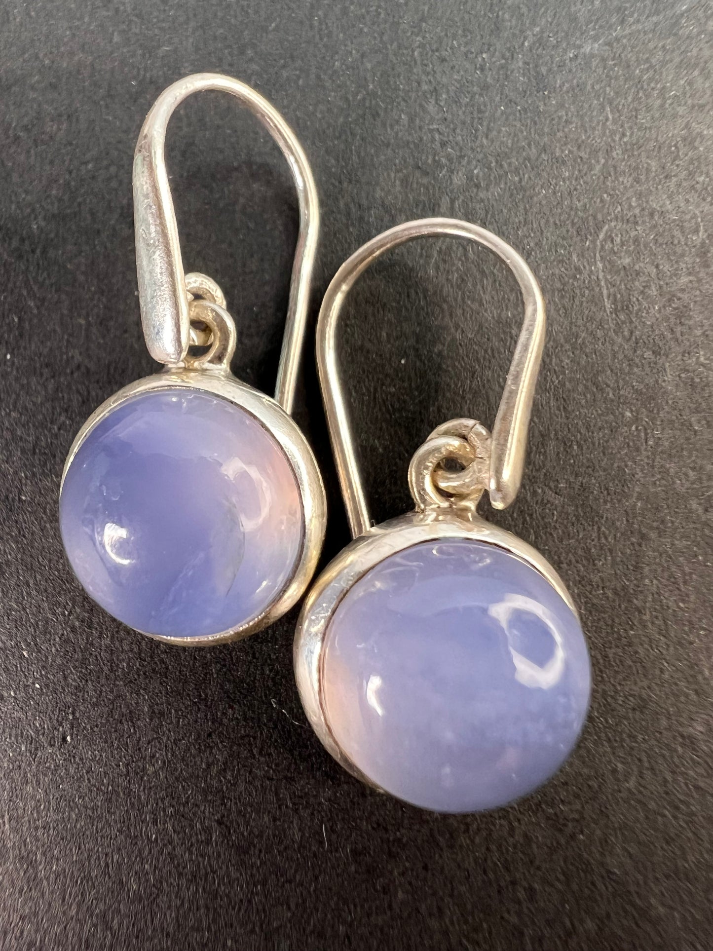 NEW blue chalcedony sterling silver circle drop earrings 5.08 grams