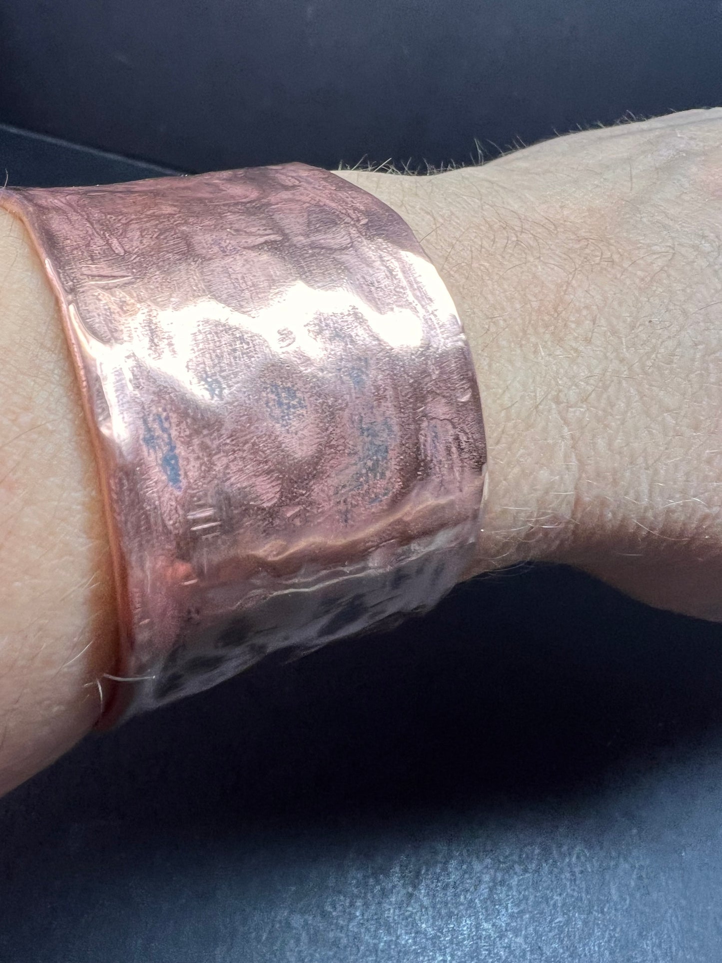 Vintage hammered copper extra wide cuff adjustable bracelet