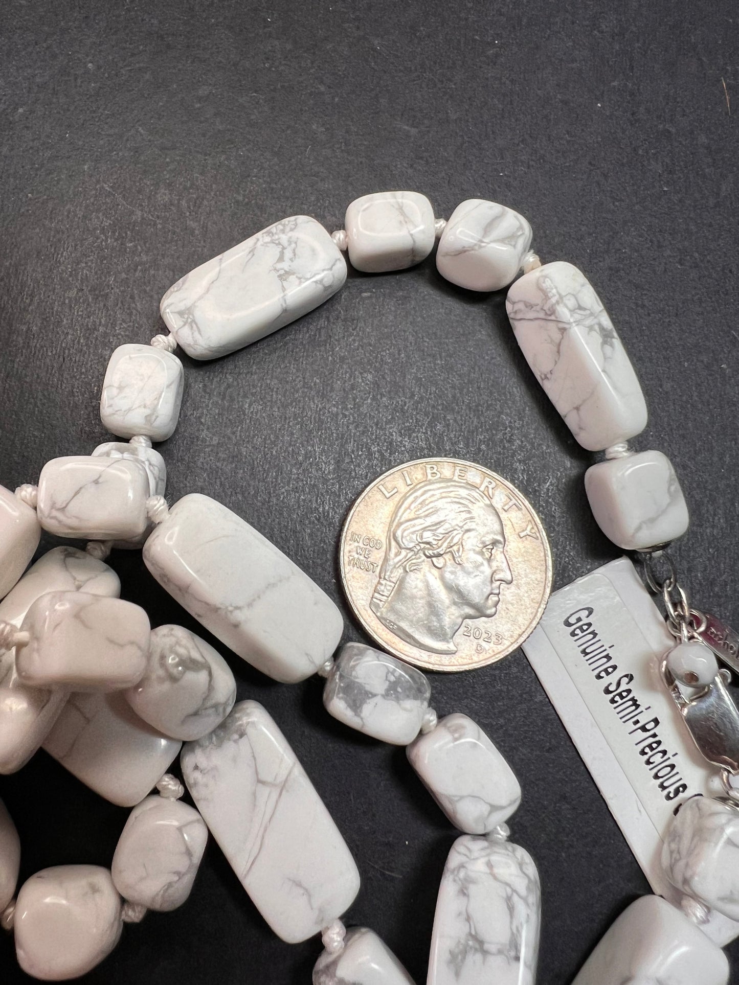 NEW howlite 36 inch knotted necklace with sterling silver clasp
