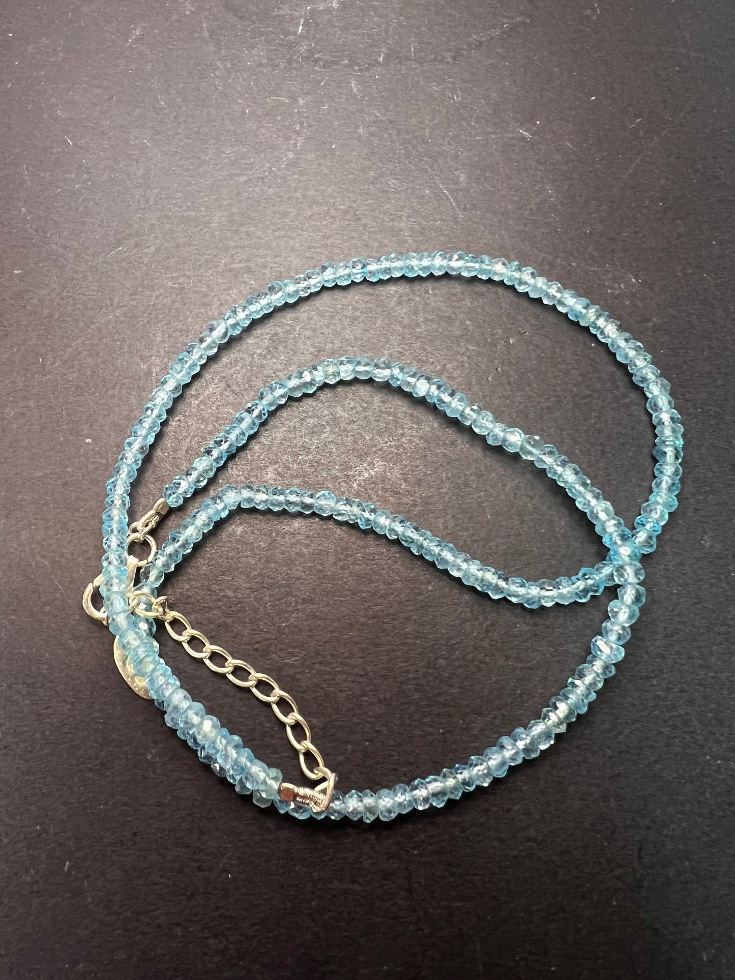 Blue topaz faceted beaded necklace by Aryo with sterling clasp and extension