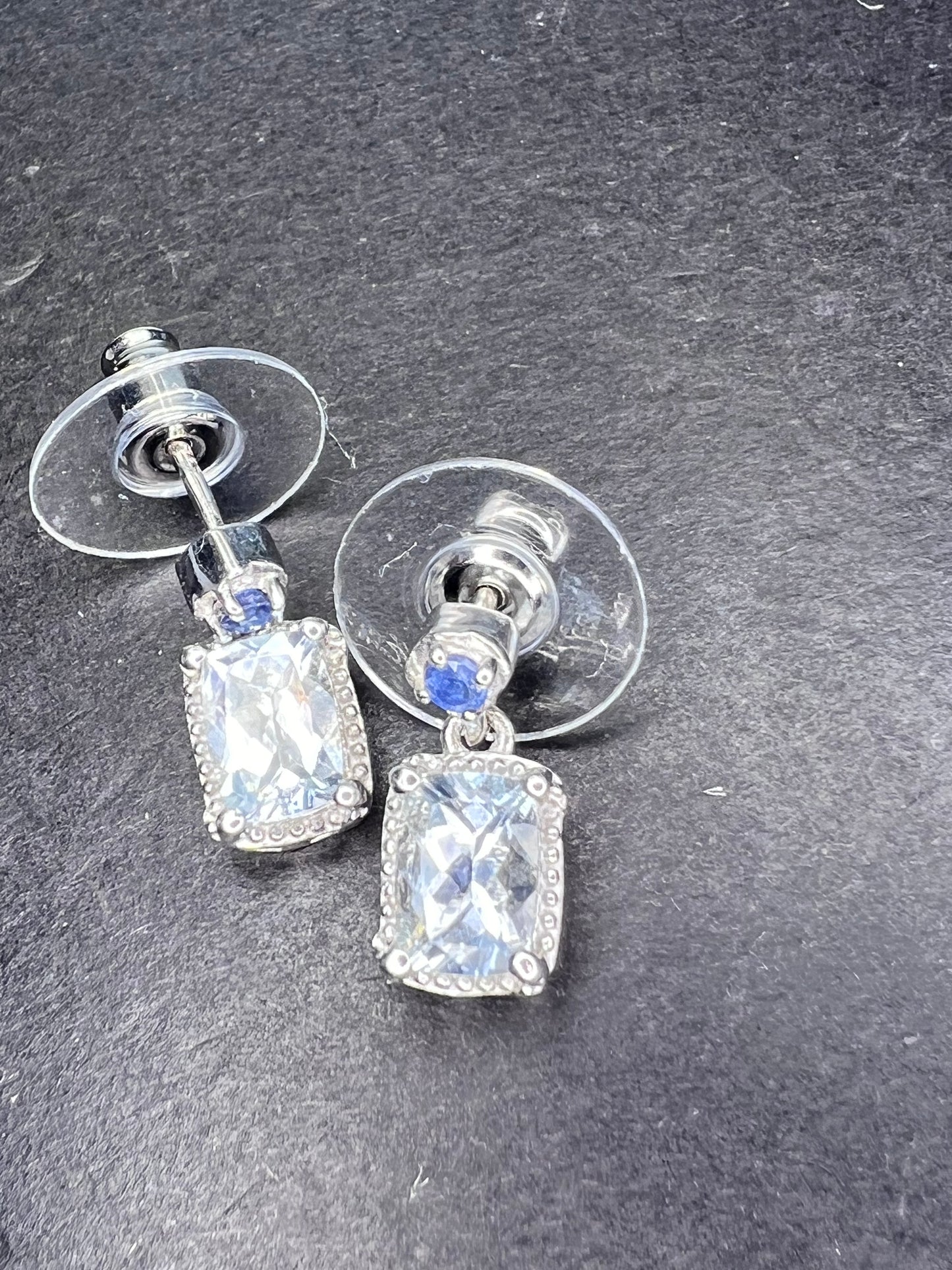 aquamarine and blue sapphire sterling silver earrings