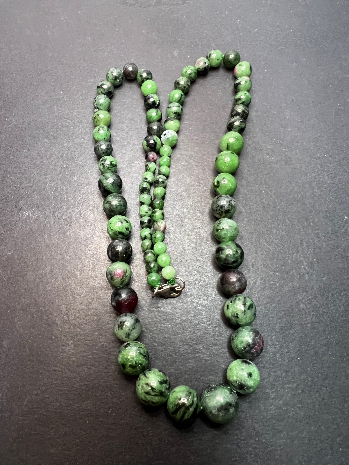 Ruby in zoisite graduated necklace with sterling silver clasp