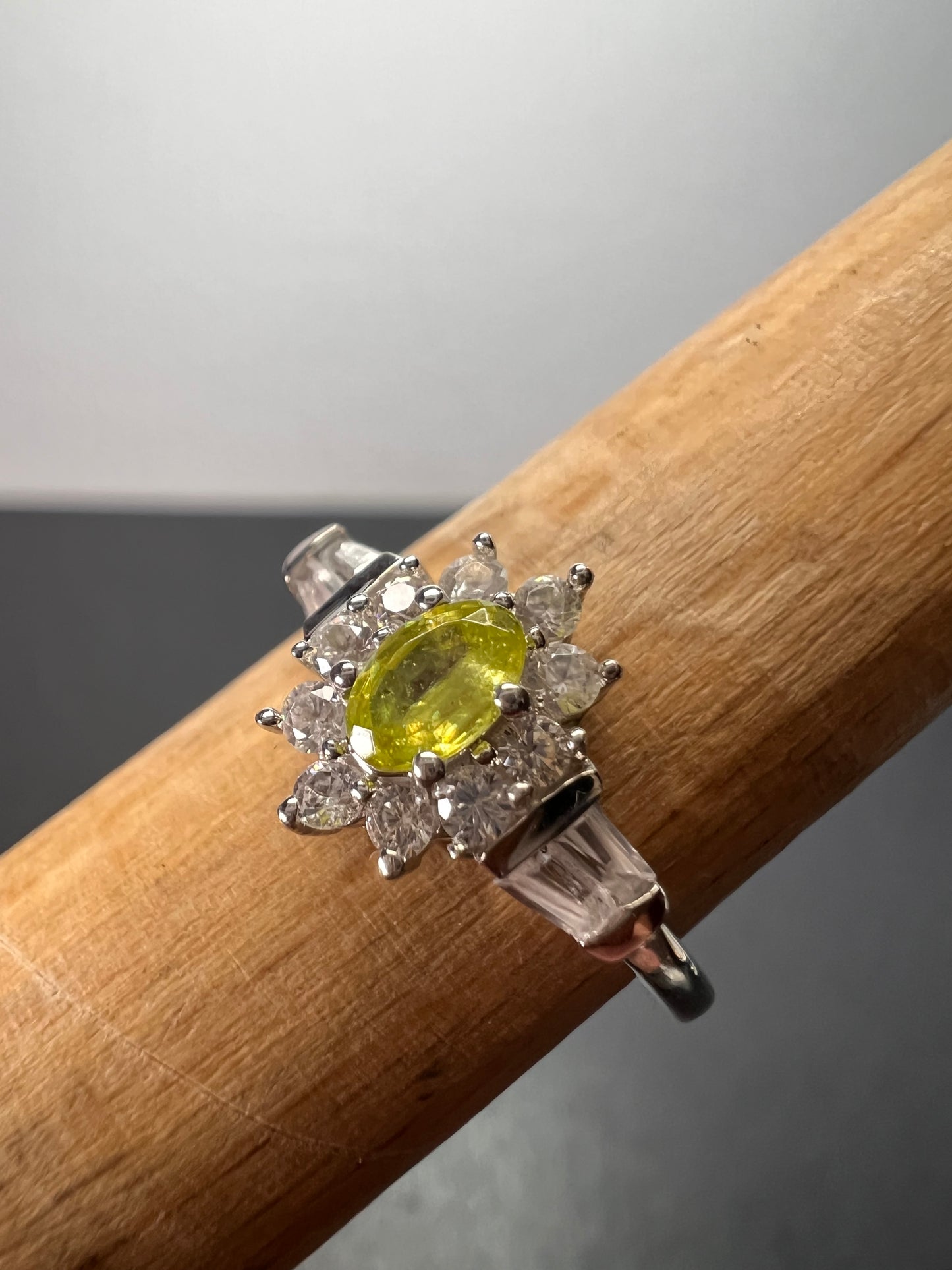 Sphene halo ring in rhodium over sterling silver size 5 *NEW*