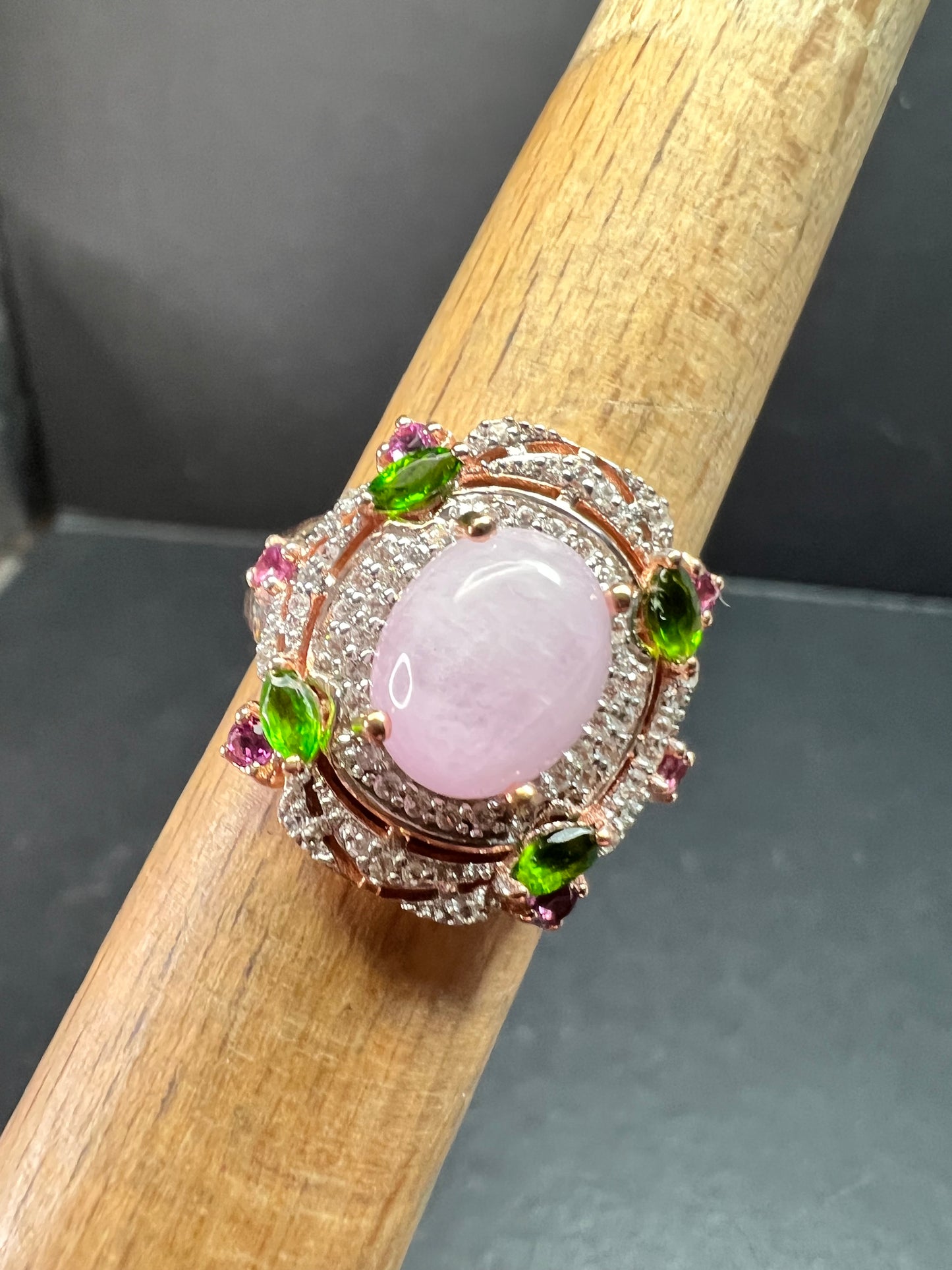 NEW Kunzite Chrome Diopside Garnet Zircon 925 Rose Gold Ring Sz 7