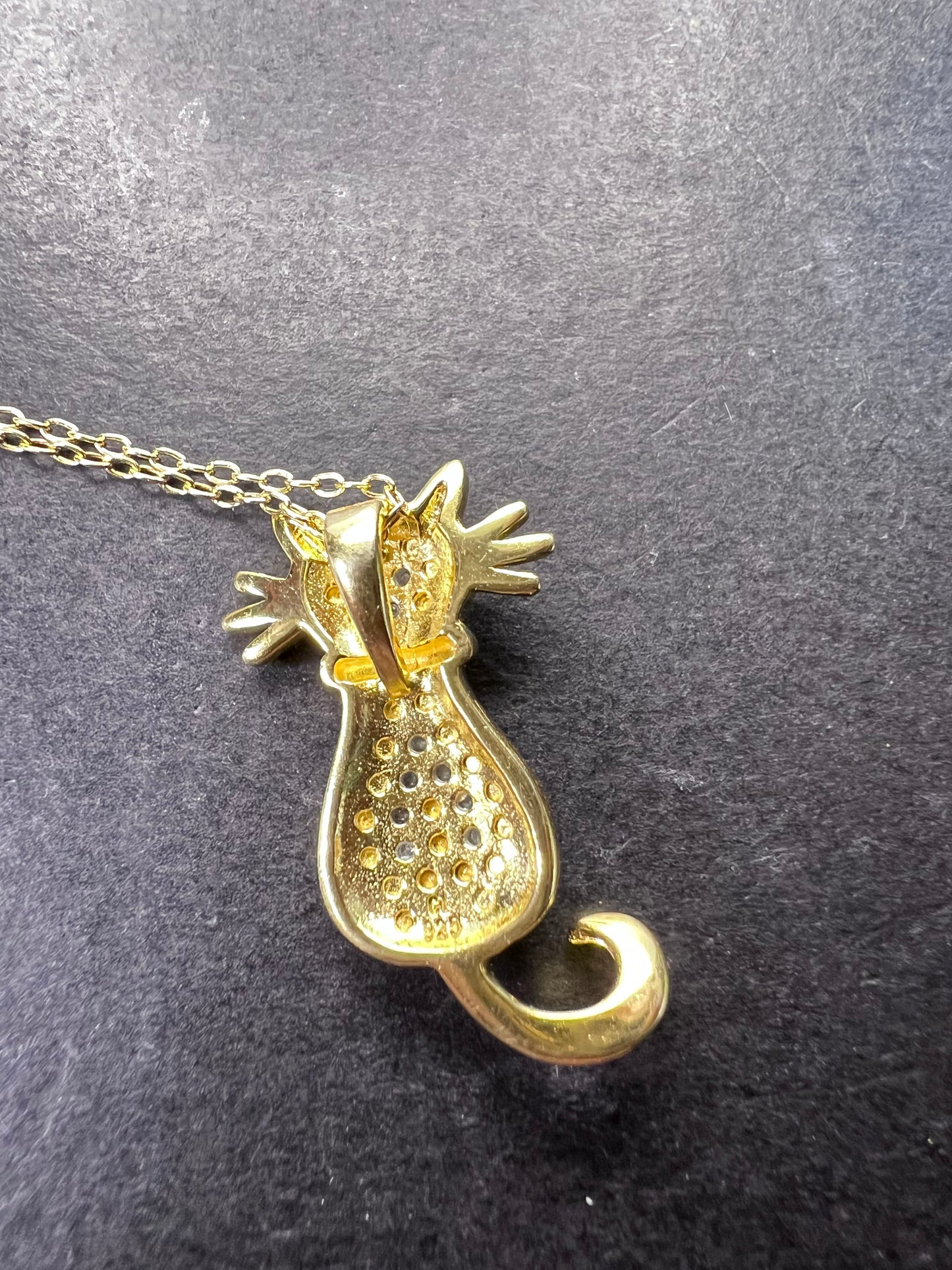 White Diamond 14k Yellow Gold Over Sterling Silver Cat Pendant With Chain 0.10ctw