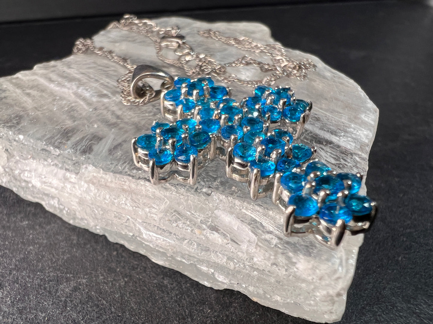 Neon Blue Apatite Rhodium Over Sterling Silver Cross Pendant With Chain 3.25ctw