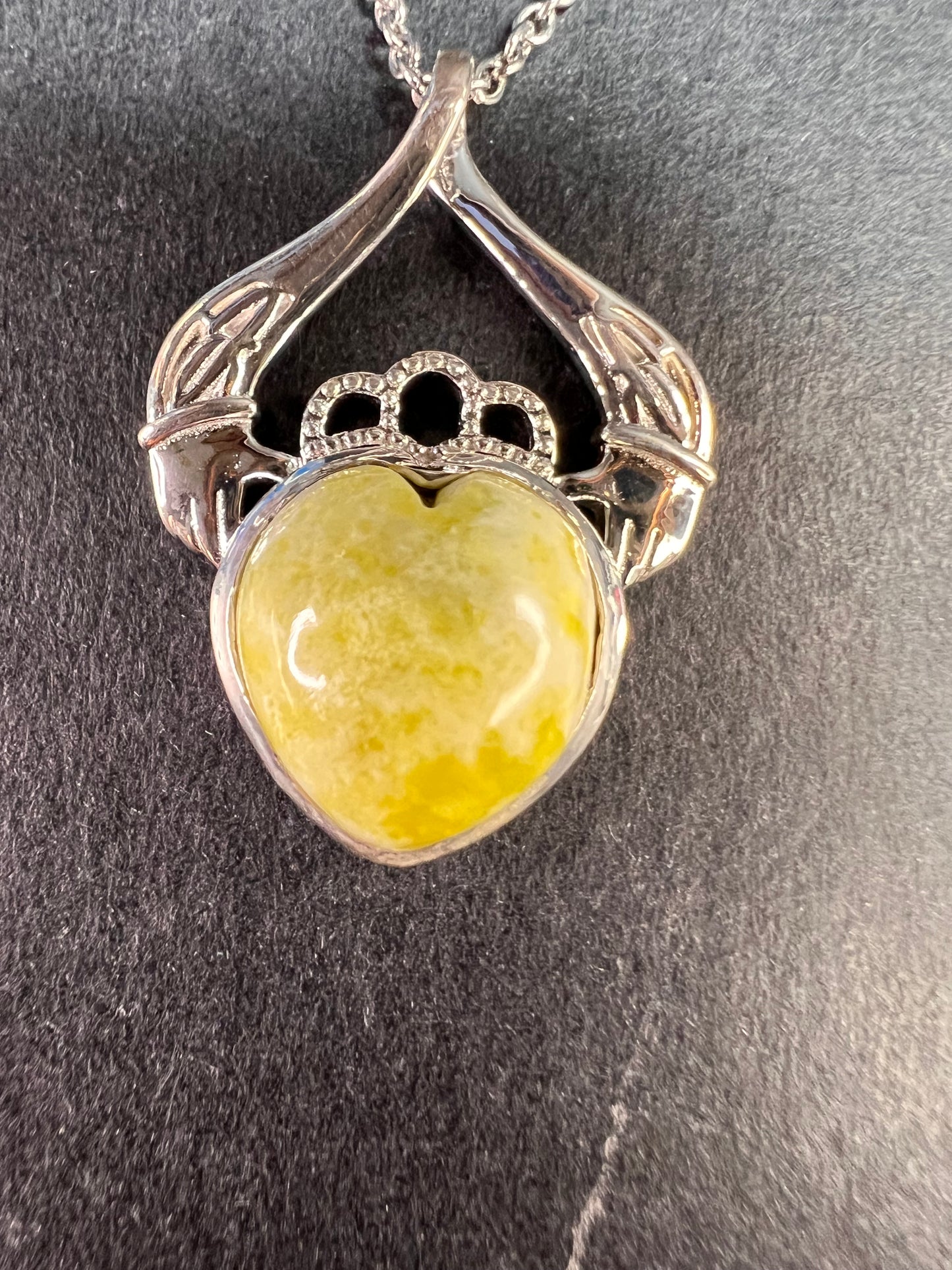 NEW Connemara marble claddagh pendant in sterling silver