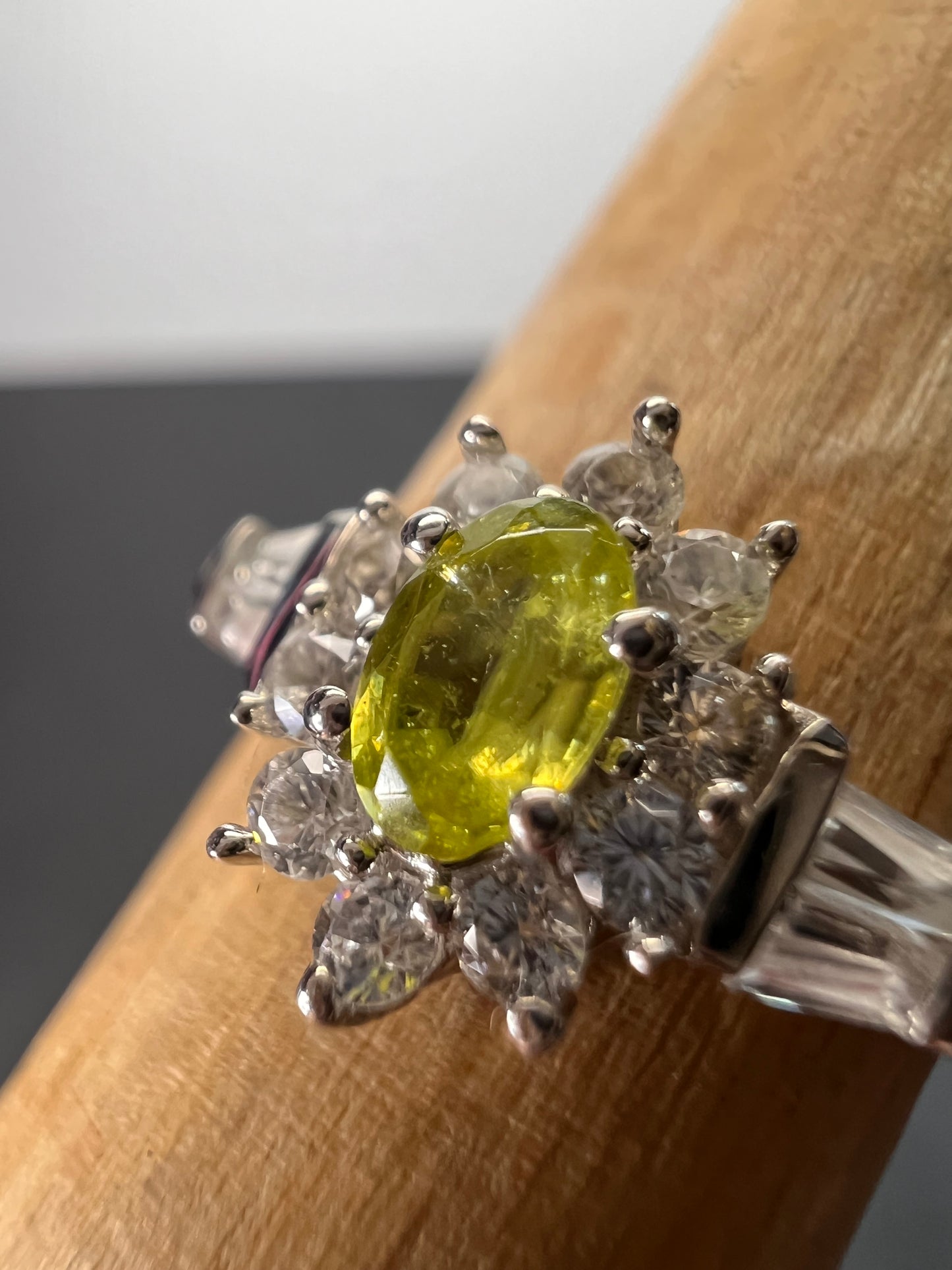 Sphene halo ring in rhodium over sterling silver size 5 *NEW*