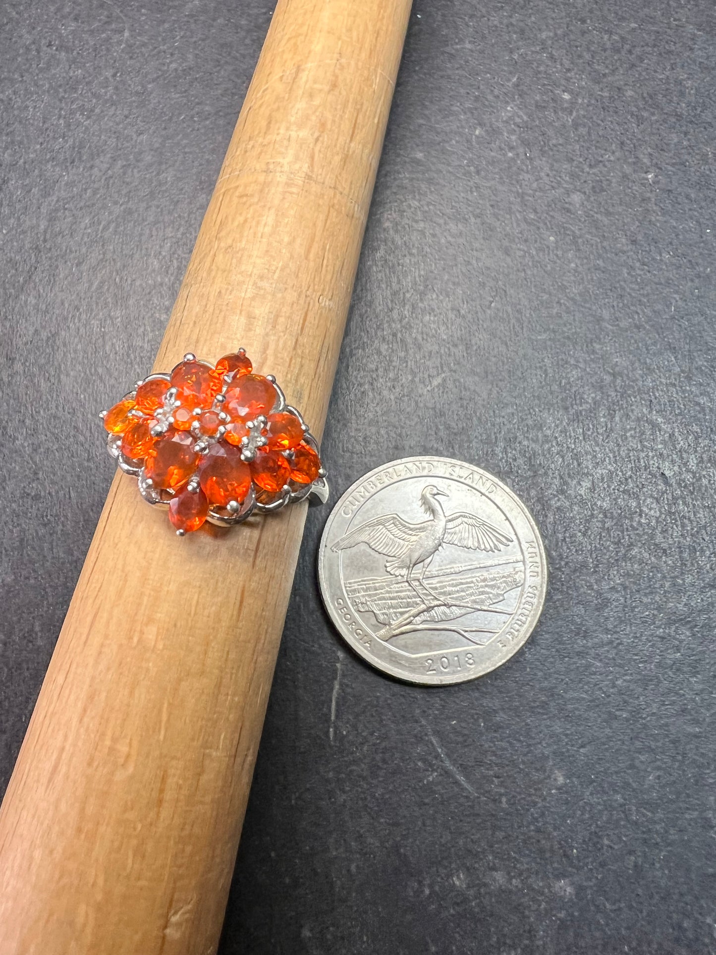 Vintage Sterling Silver Mexican Fire Opal Floral Cluster Ring Sz 9