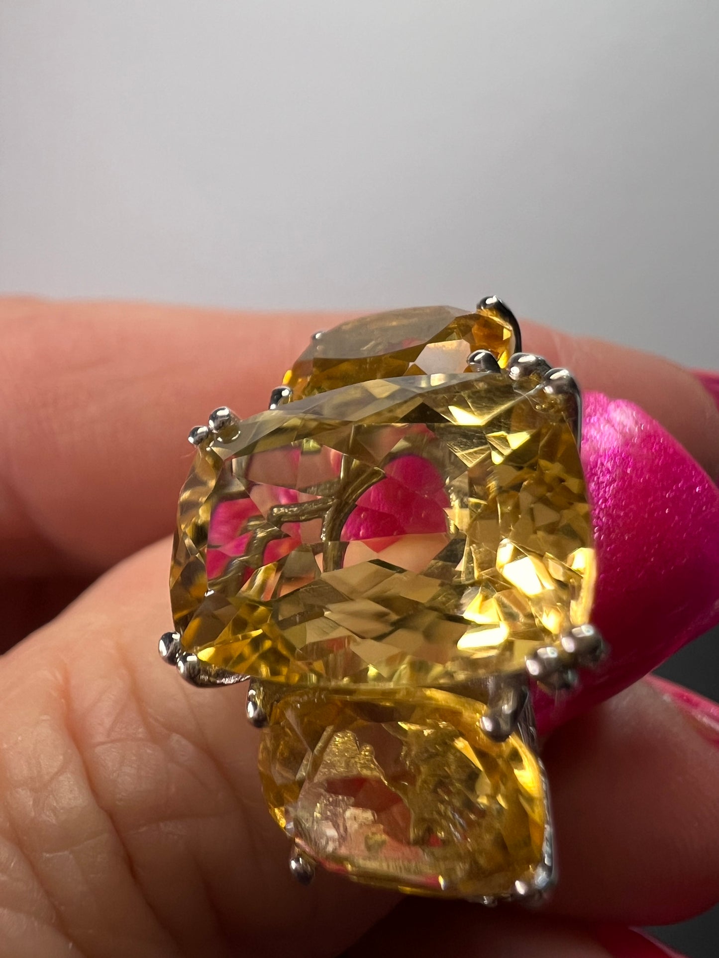 Brand new Brazilian citrine and white zircon 10.20 trilogy ring in platinum over sterling silver size 9