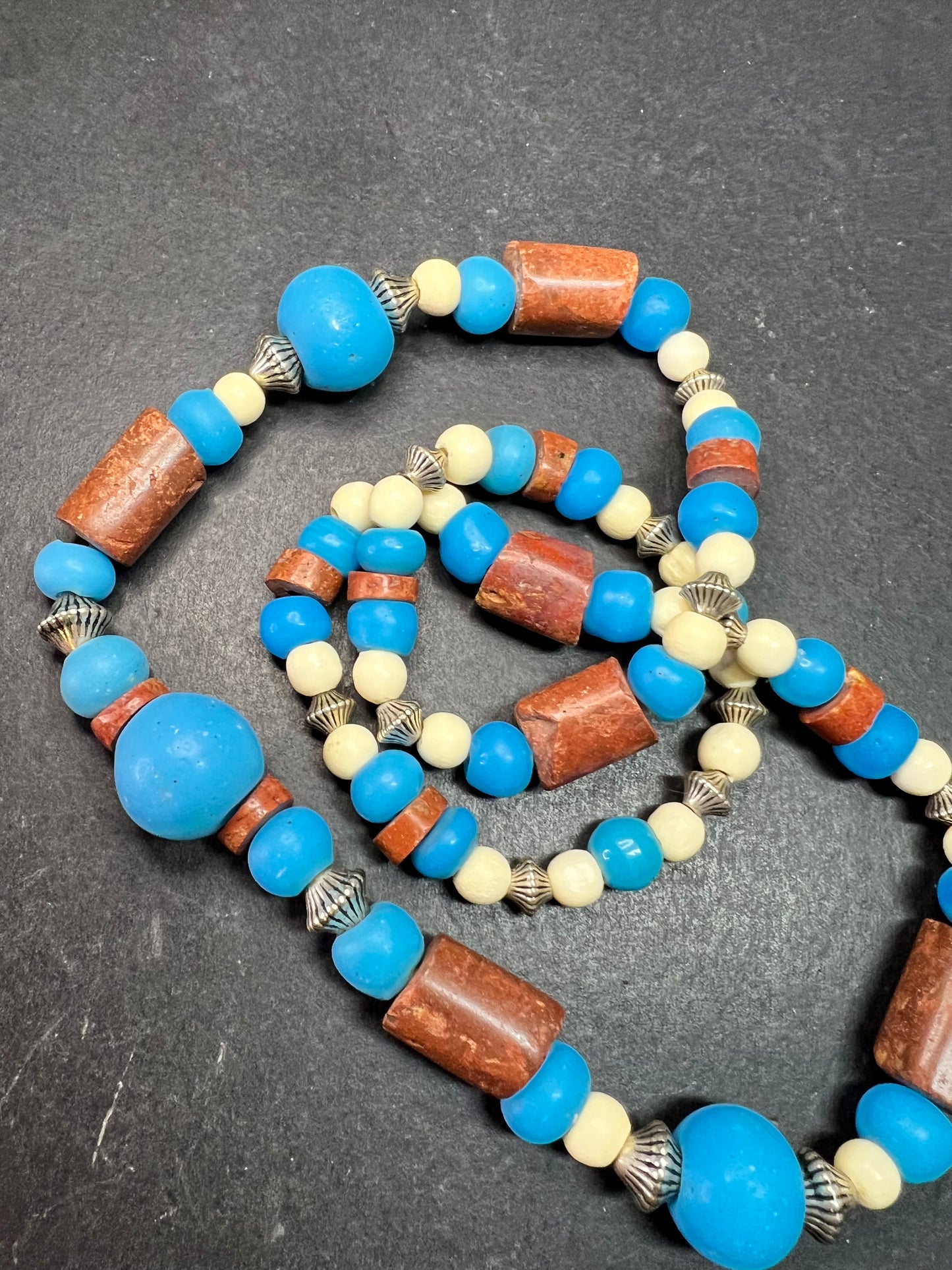 Vintage African Trade Bead Necklace | Large Glass & Ceramic Beads | 24”