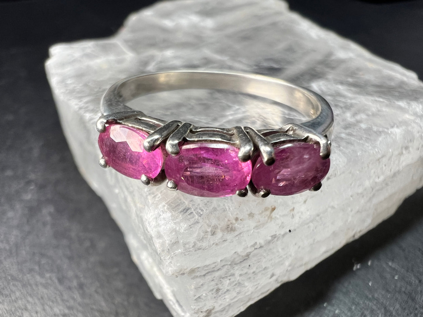 Pink Sapphire & White Zircon Sterling Silver Ring Size 9