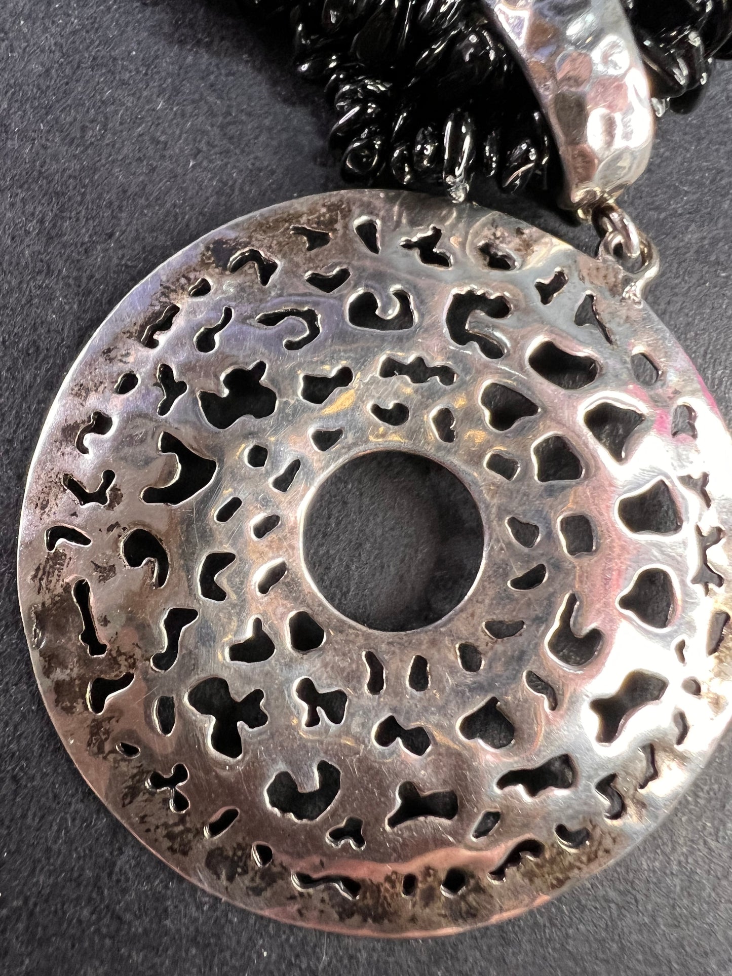 NEW Black tourmaline multi strand sterling silver necklace