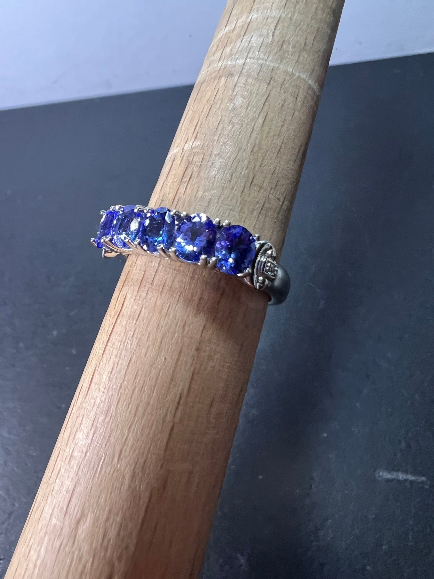 Blue Tanzanite Rhodium Over Sterling Silver 5-stone Band Ring 1.87ctw size 9