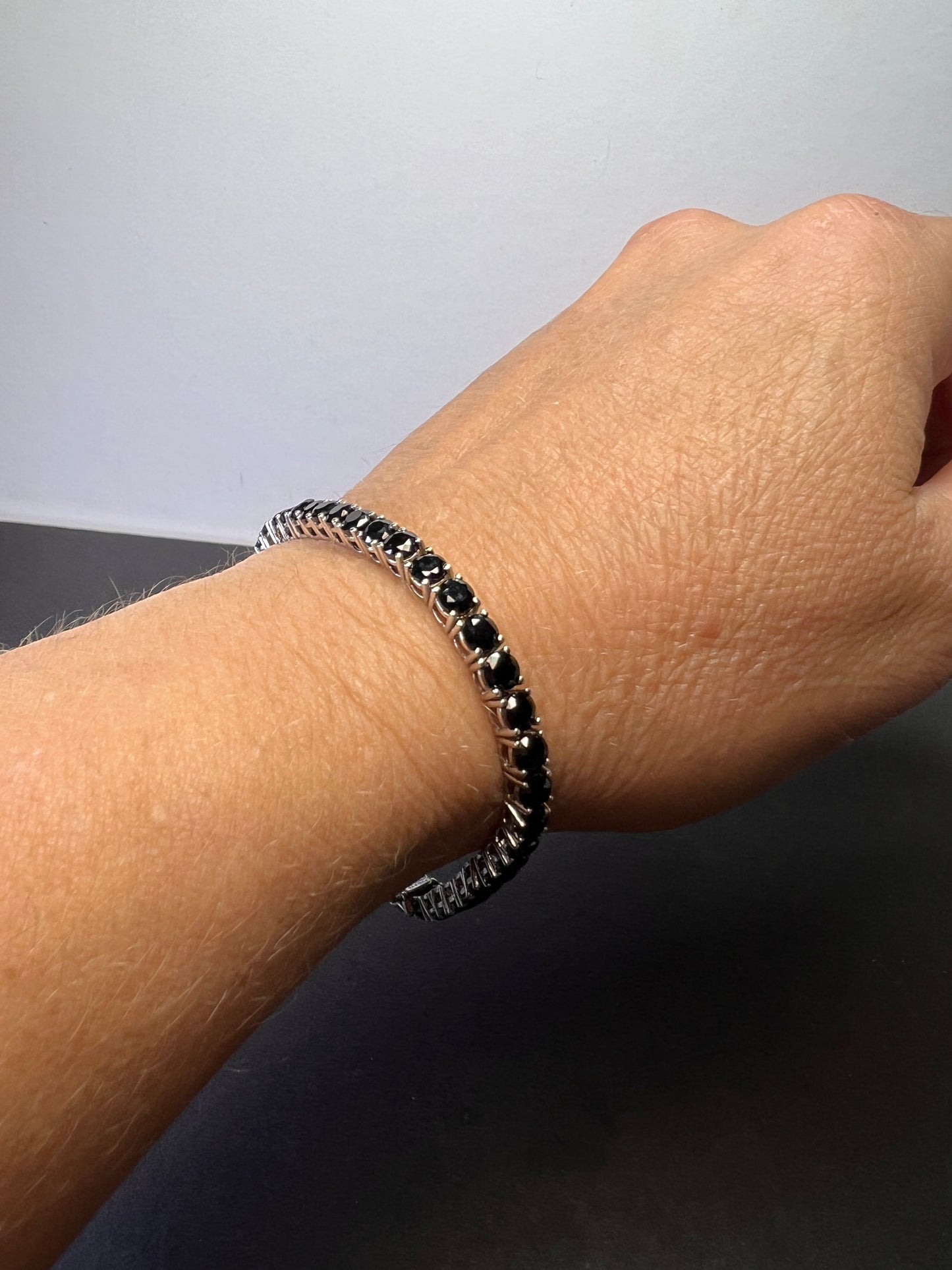 Black Spinel Sterling Silver Tennis Bracelet