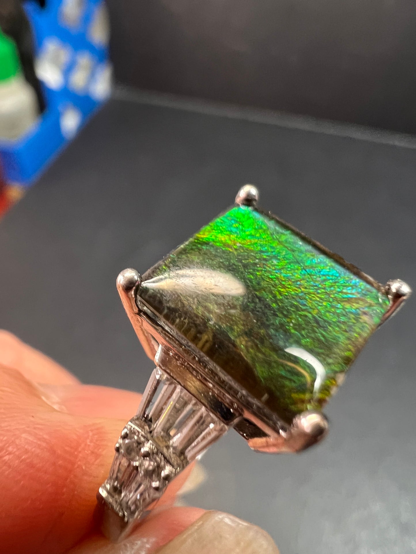 Ammolite and topaz sterling silver ring size 7