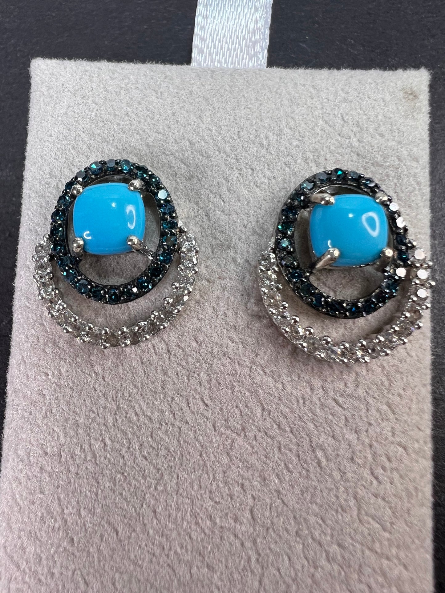 Sleeping Beauty turquoise and blue diamond double ring earrings in platinum over sterling silver