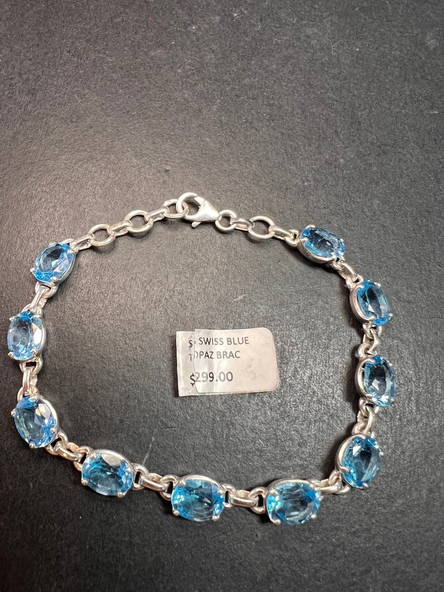Vintage dead stock Swiss blue topaz sterling silver 8 inch bracelet