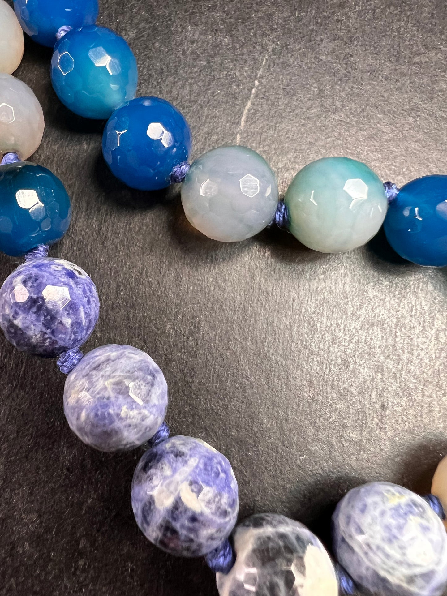 NEW multi blue semi precious stone station 36 inch necklace with sterling silver clasp