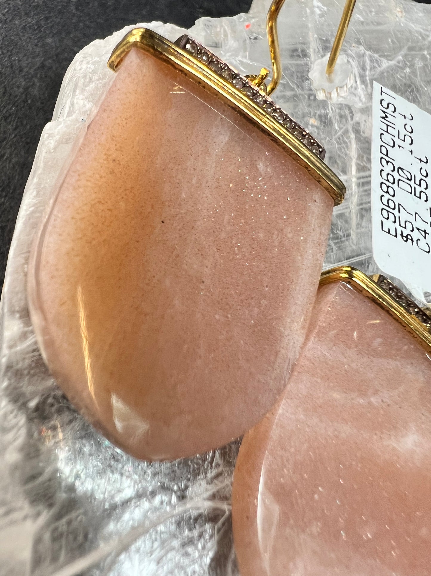 NEW Carol Brodie Rarities Peach Moonstone Diamond 925 Vermeil Earrings