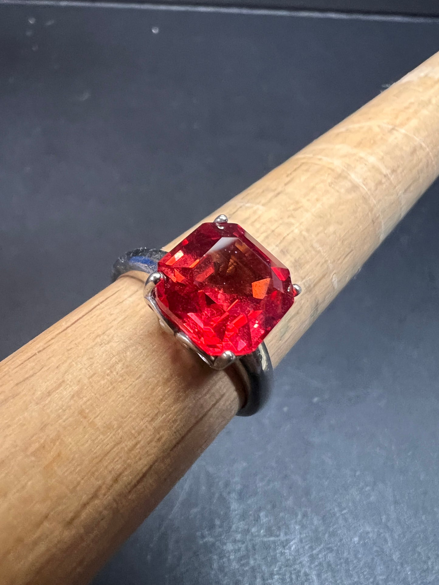 Lab created padparadscha sapphire rhodium over sterling silver solitaire ring size 9
