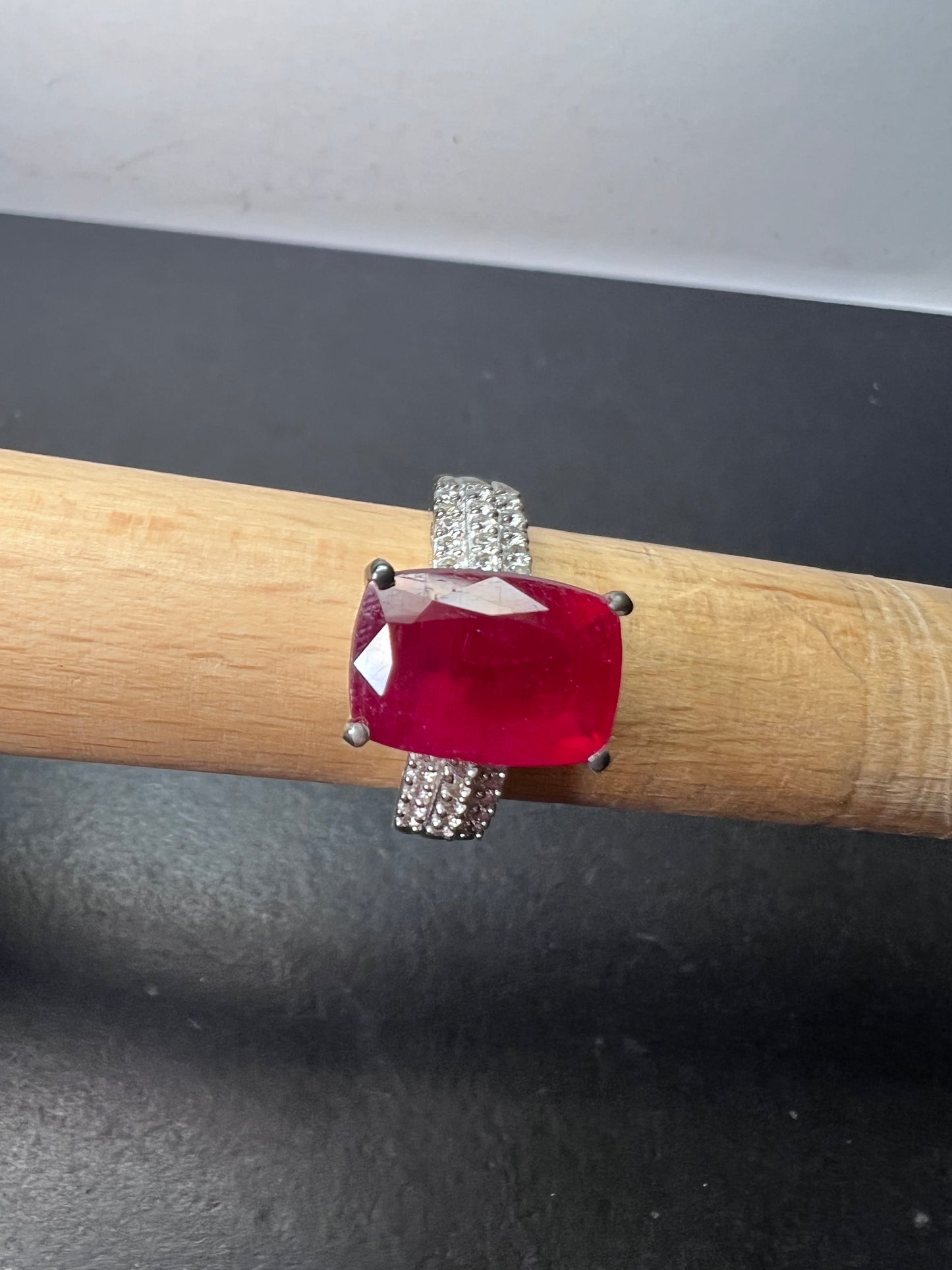 Niassa Ruby (FF) and Zircon Ring in Platinum Over Sterling Silver 6.70 ctw size 9