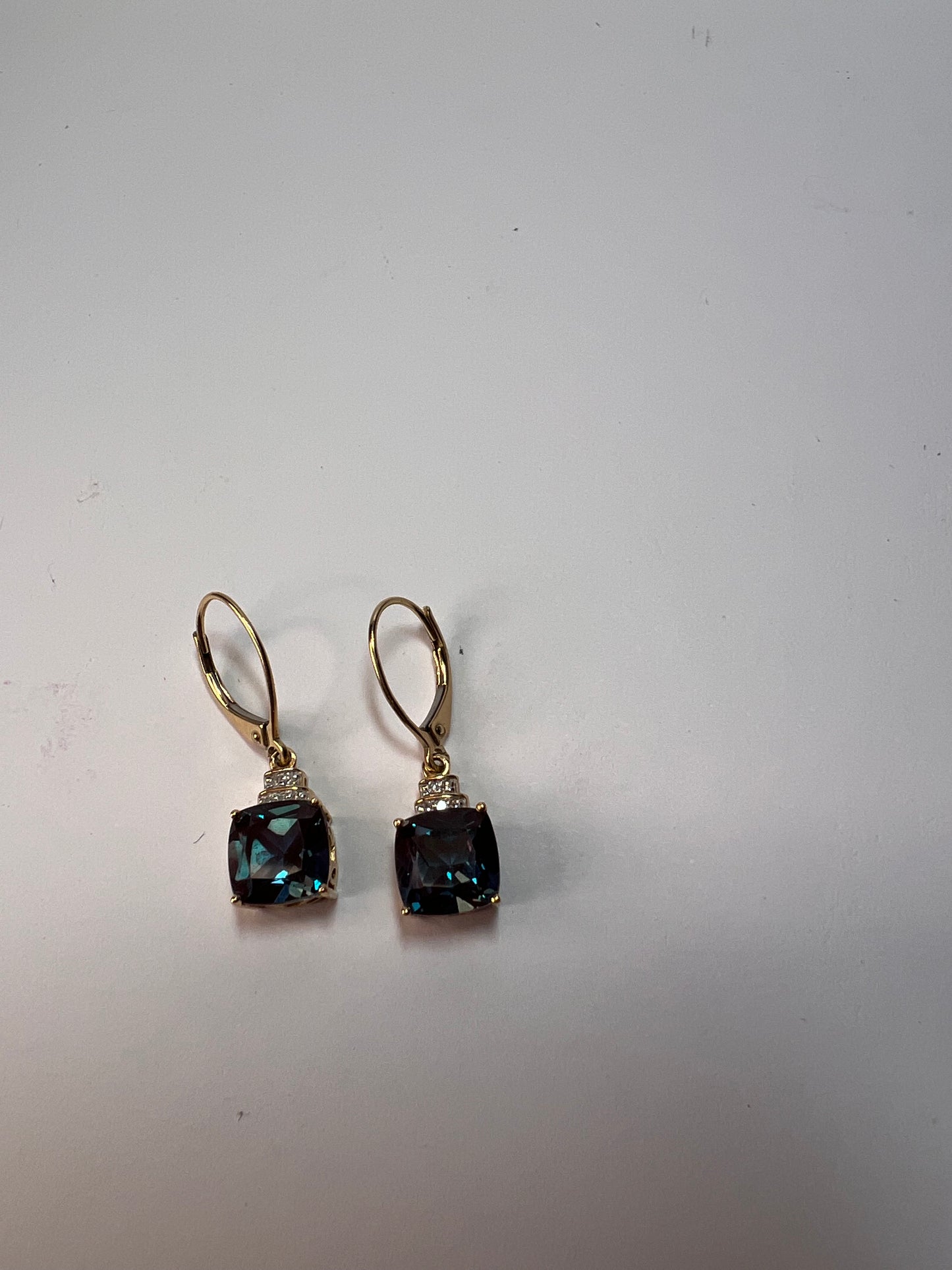 10k gold Lab alexandrite and diamond lever back earrings