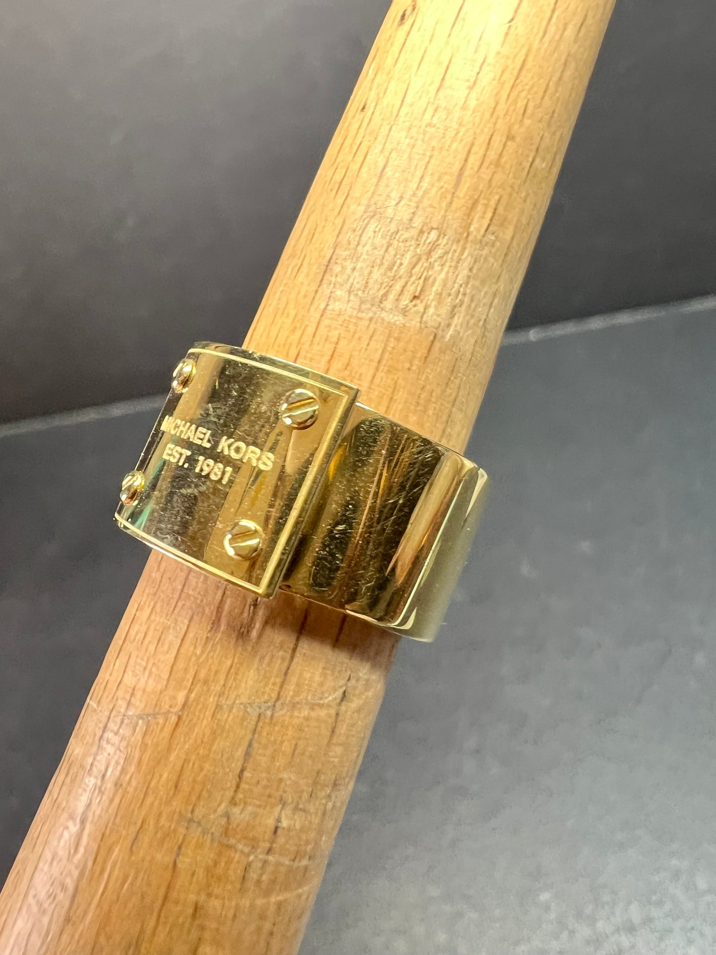 Michael Kors Gold Tone Wide Band Ring Size 6 Est 1981