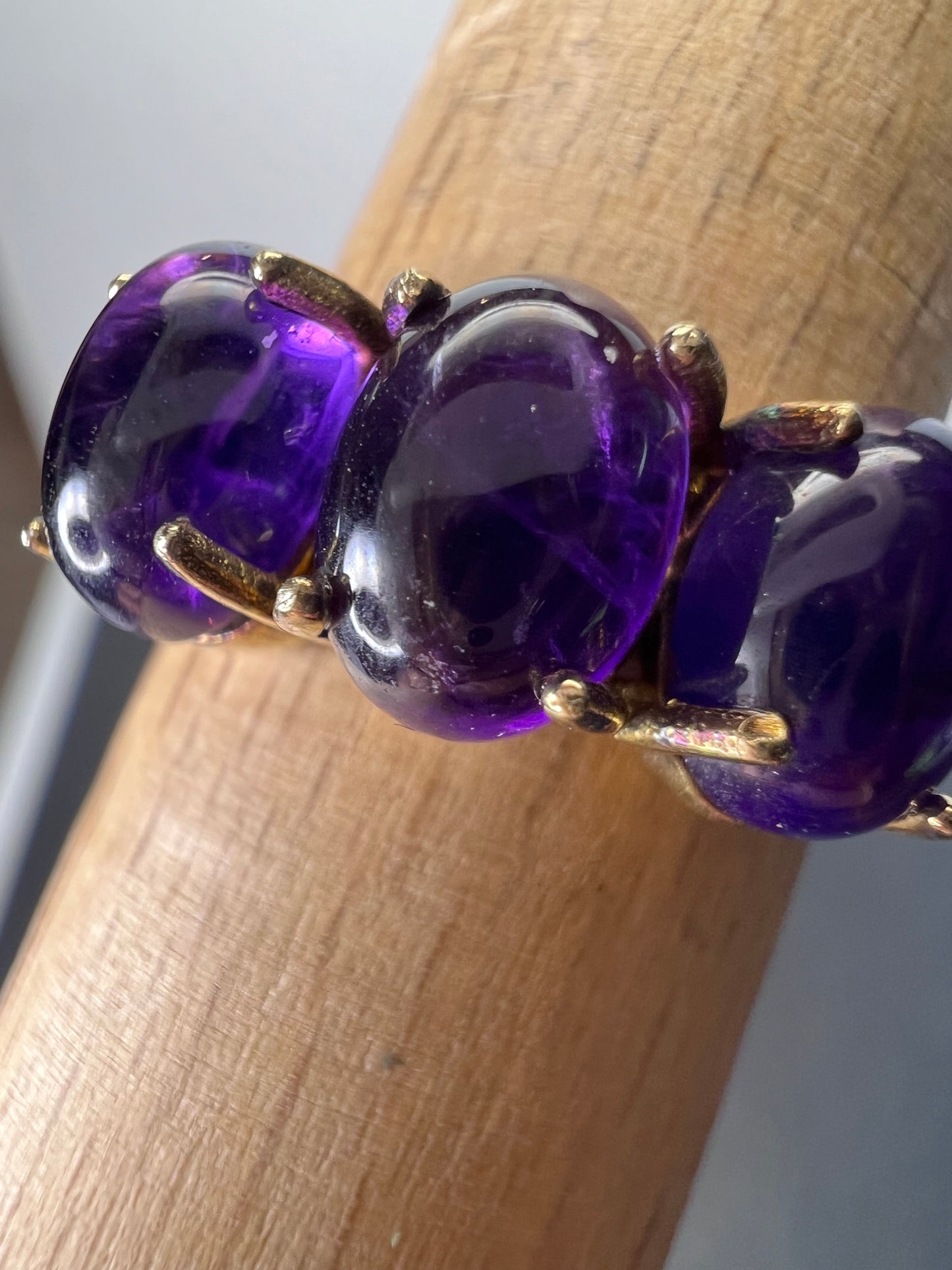 Triple amethyst stone ring in gold over sterling silver size 9