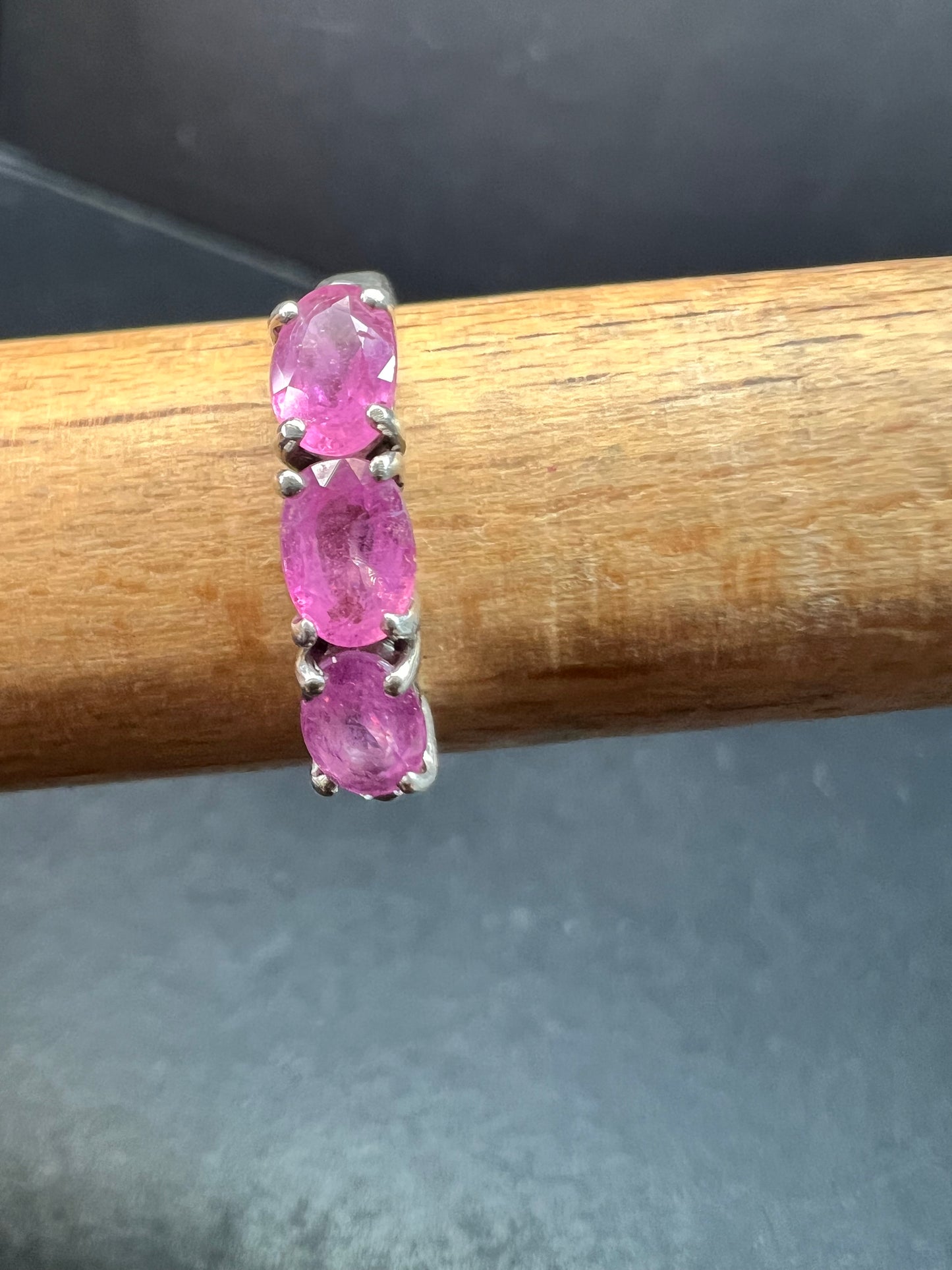 Pink Sapphire & White Zircon Sterling Silver Ring Size 9