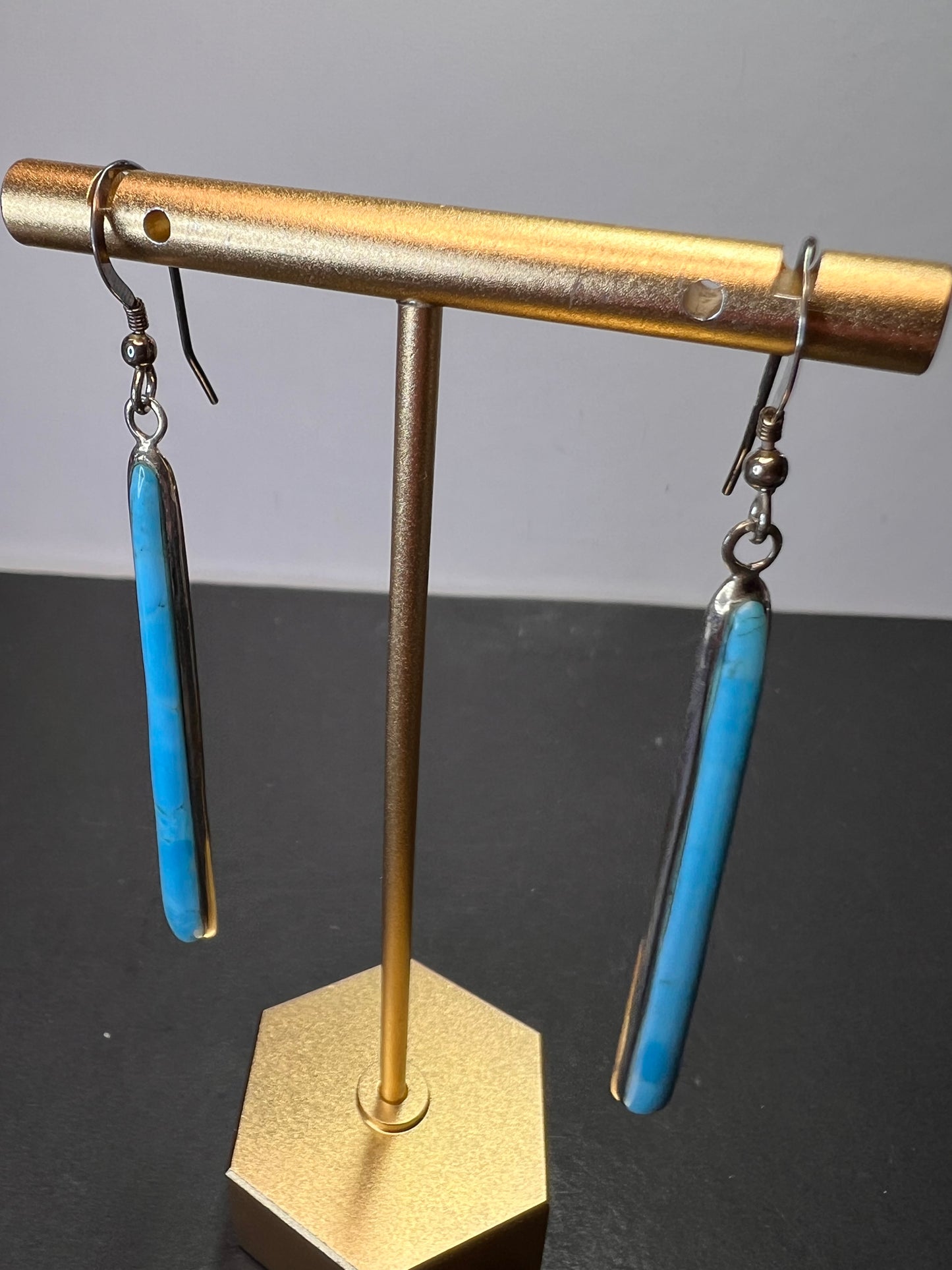 Kingman turquoise long sterling silver dangle earrings