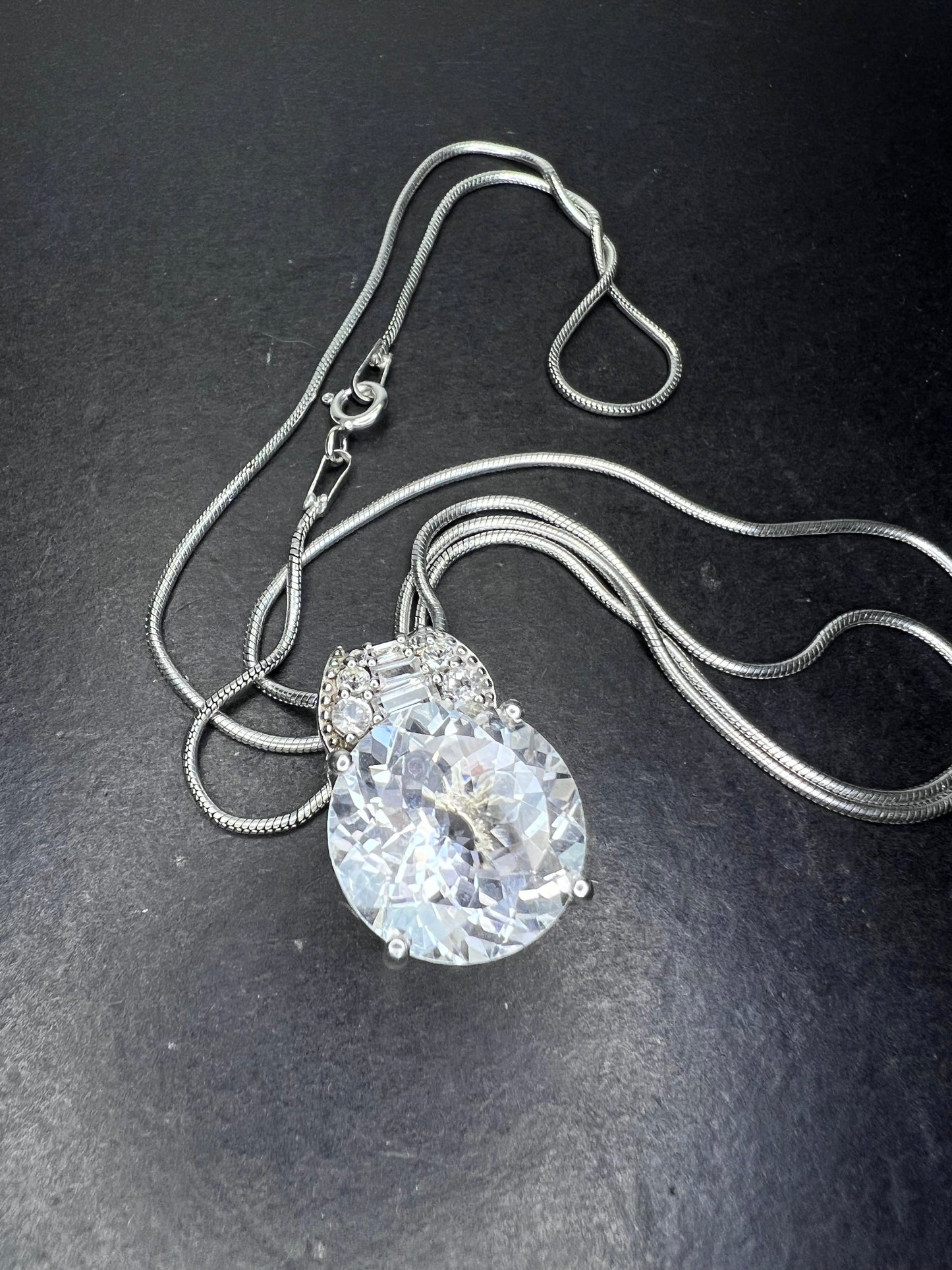 White topaz sterling silver pendant and 20 inch chain necklace