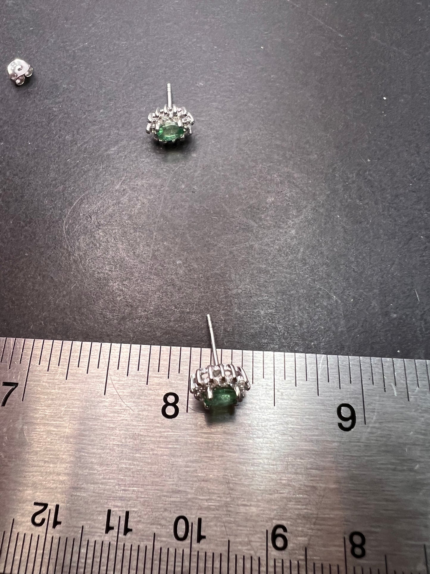 Zambian emerald and zircon sunburst stud earrings in platinum over sterling silver *NEW*