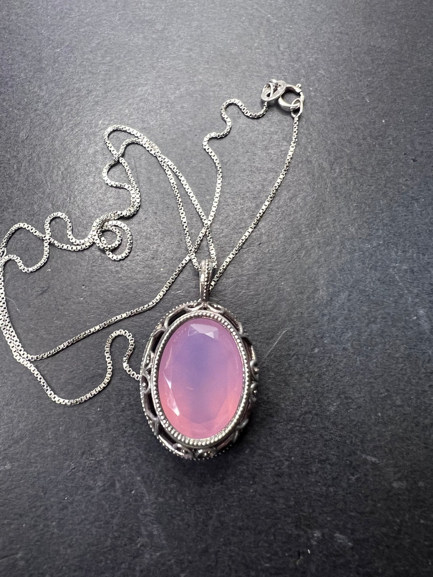 Pink chalcedony sterling silver pendant and 18 inch chain Becky