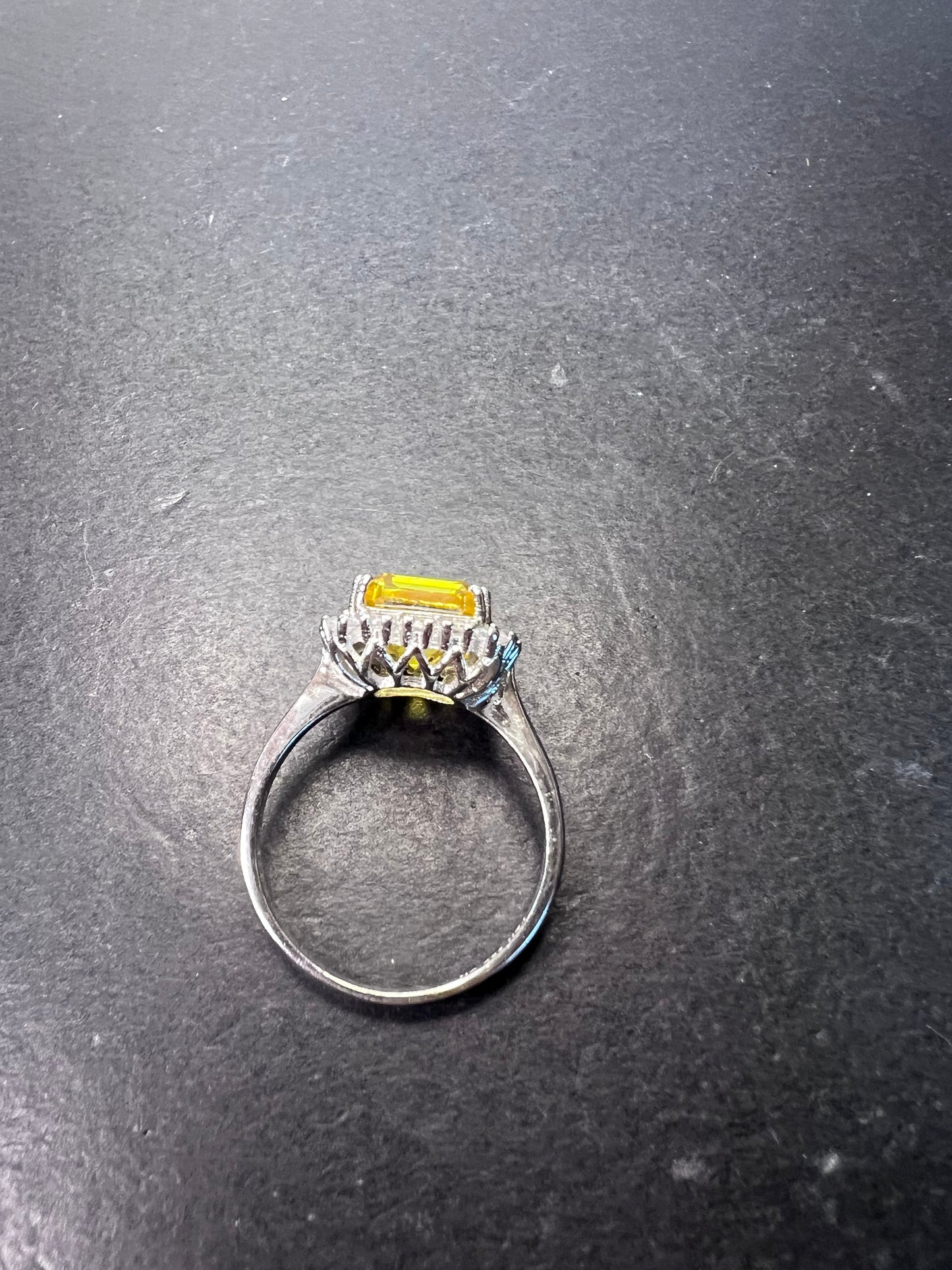 Yellow and white CZ sterling silver halo ring size 10