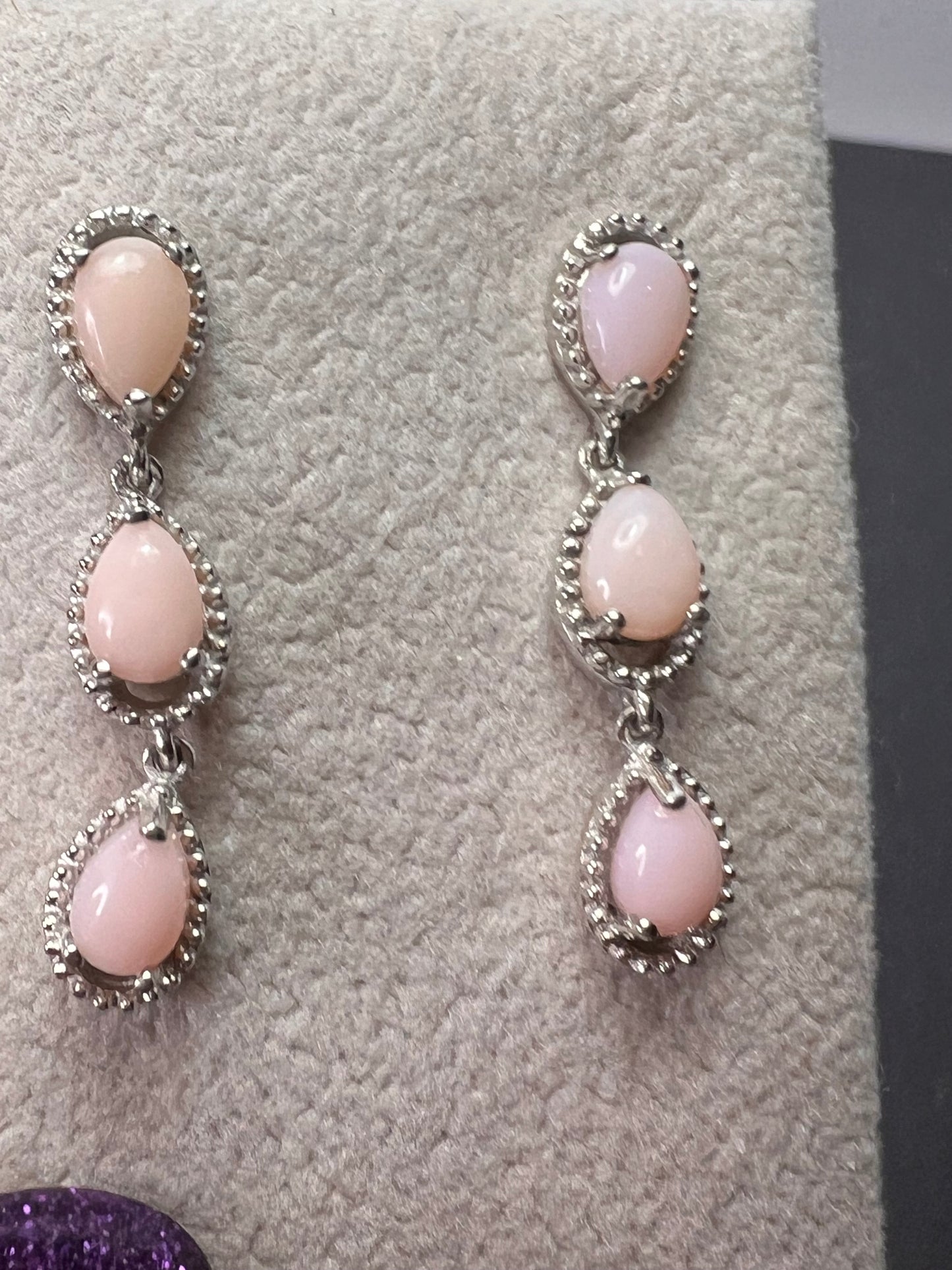 Pink opal sterling silver drop earrings