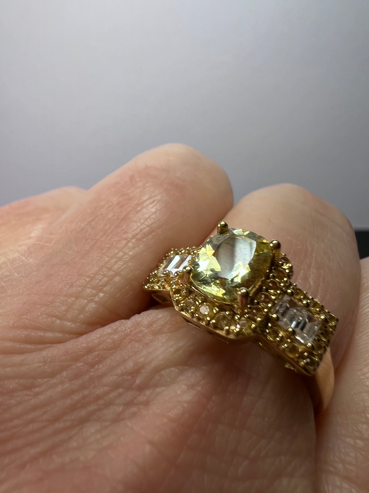 Canary yellow apatite, yellow sapphire, white topaz gold over sterling silver ring size 9