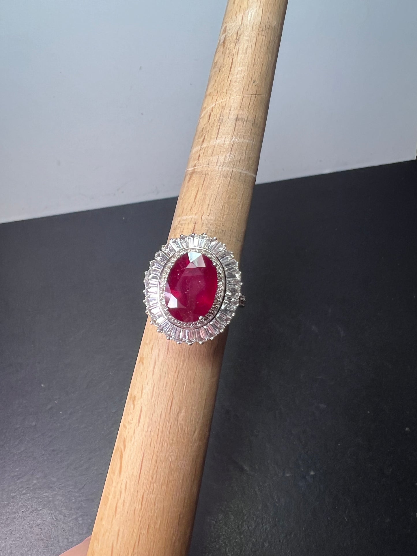 Niassa Ruby (FF) and White Zircon Ballerina Ring in Platinum Over Sterling Silver 10.00 ctw size 9