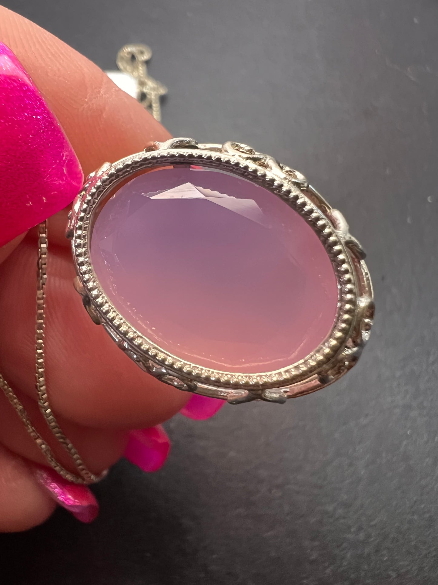 Pink chalcedony sterling silver pendant and 18 inch chain Becky