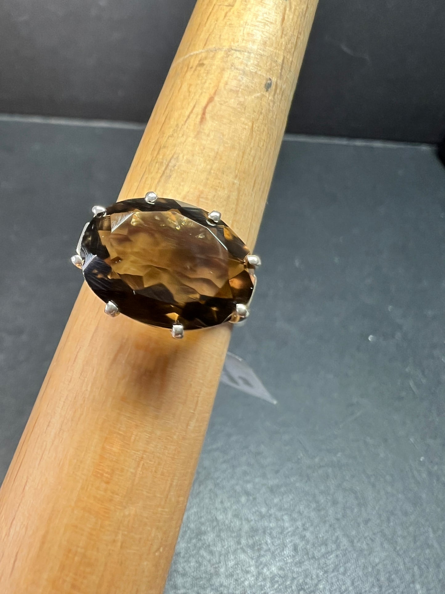 Smoky Quartz 925 Sterling Silver Statement Ring Size 9