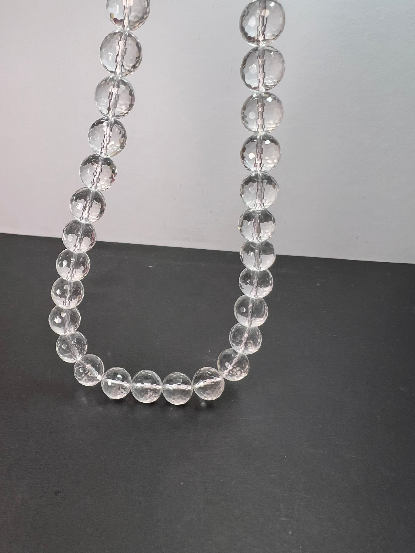 Clear faceted quartz beaded necklace with sterling silver clasp