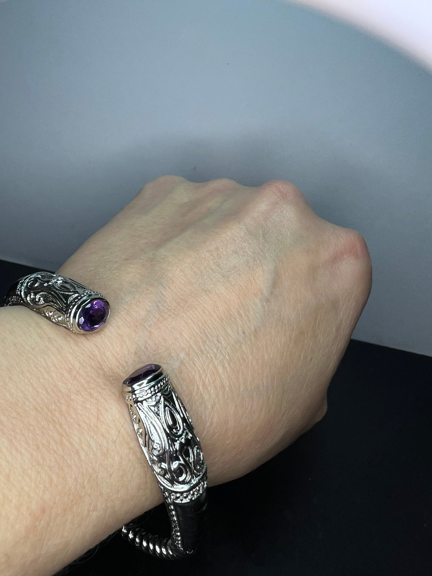 Stainless steel amethyst cuff bracelet