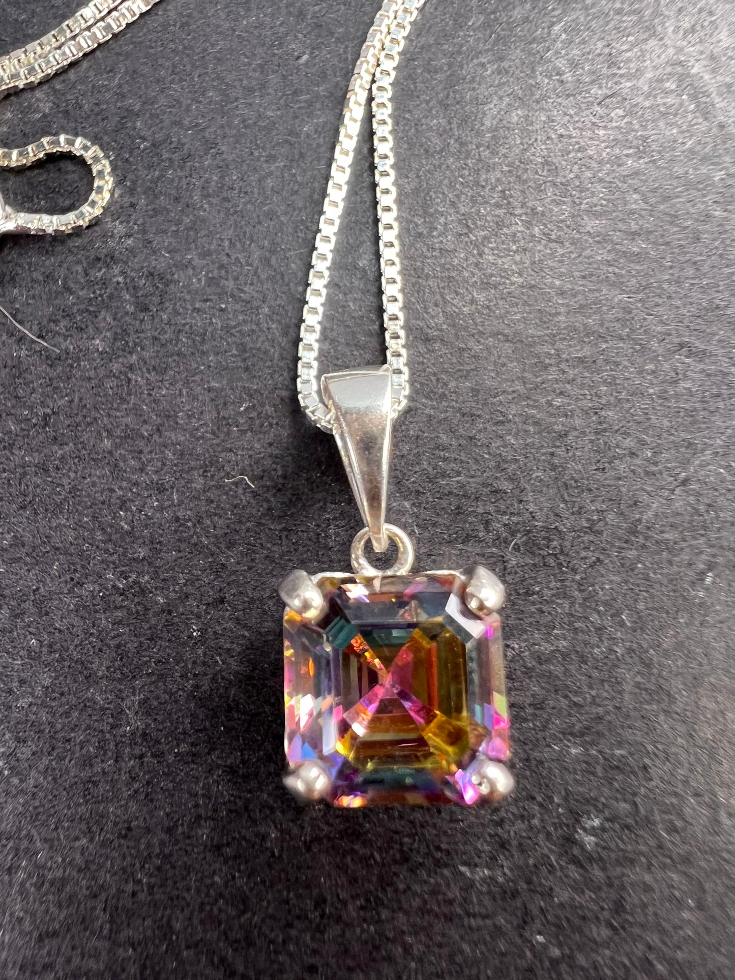 Mystic multi colored quartz gem pendant in sterling silver with chain