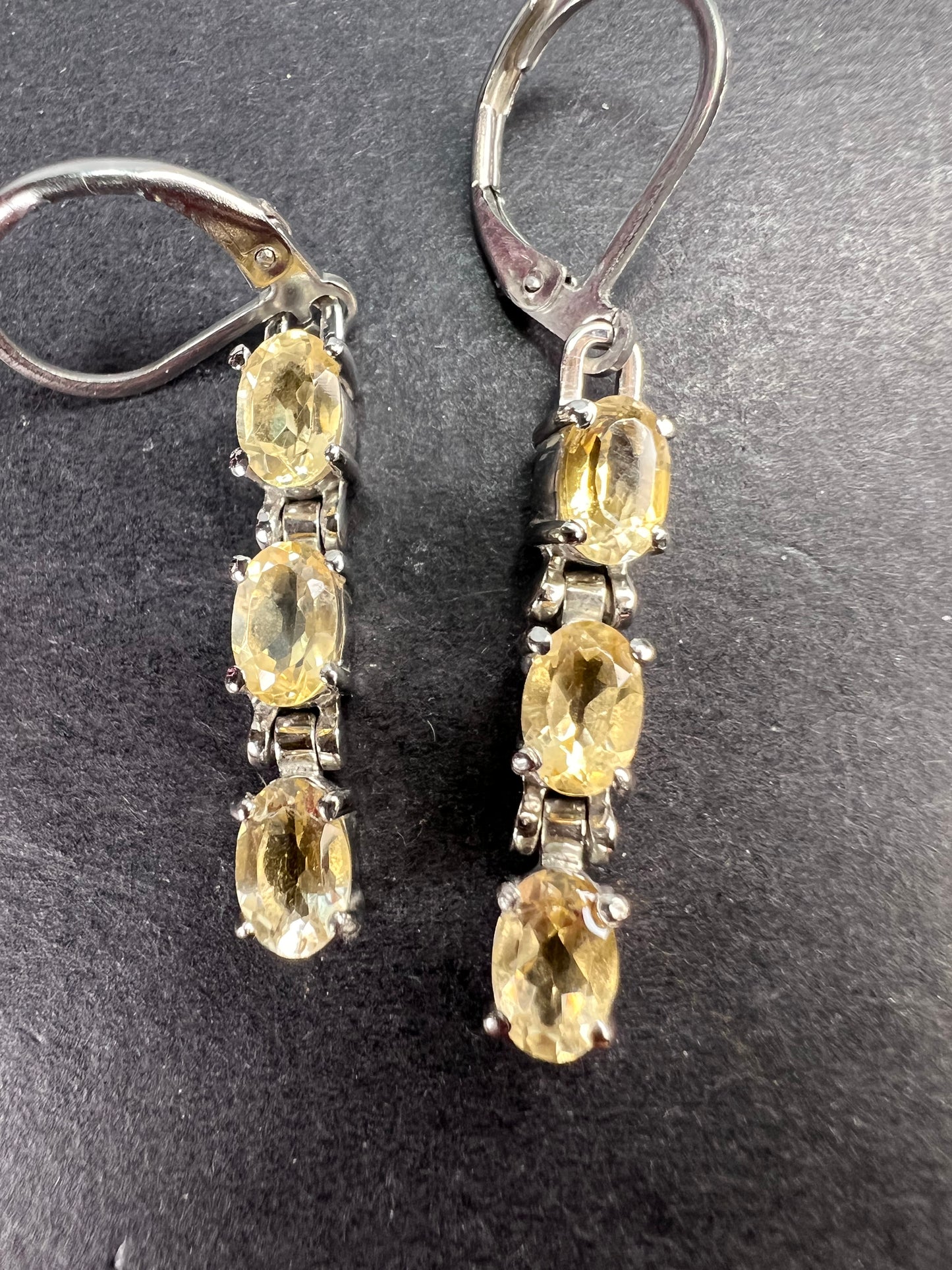 Citrine gemstone dangle earrings in stainless steel