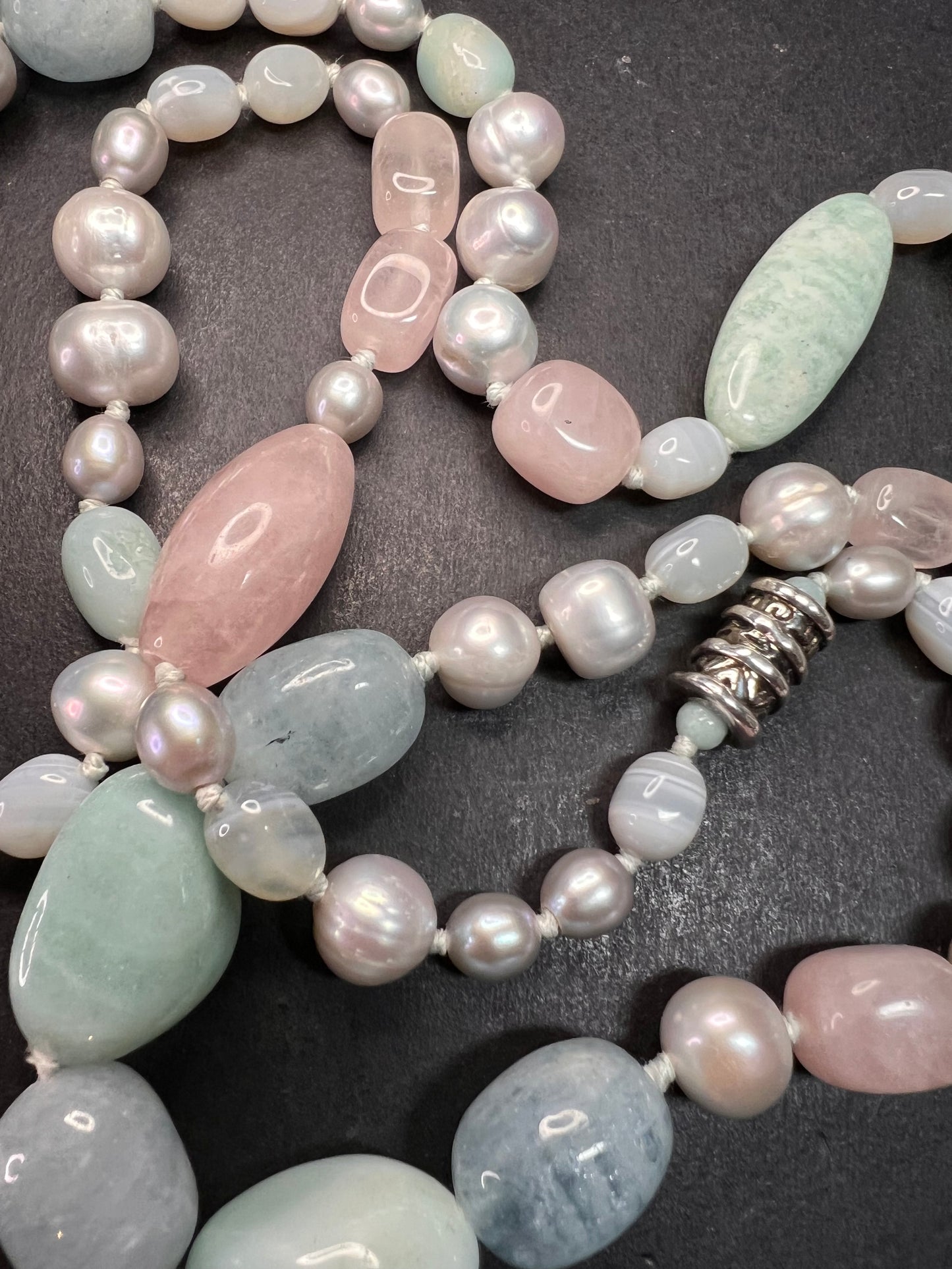 NEW amazonite , pearl multi stone sterling silver 30 inch necklace