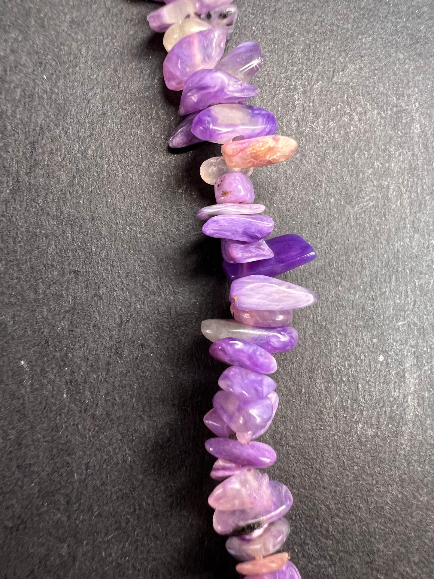 NEW charoite graduated chip beaded 20 inch necklace with stainless steel clasp