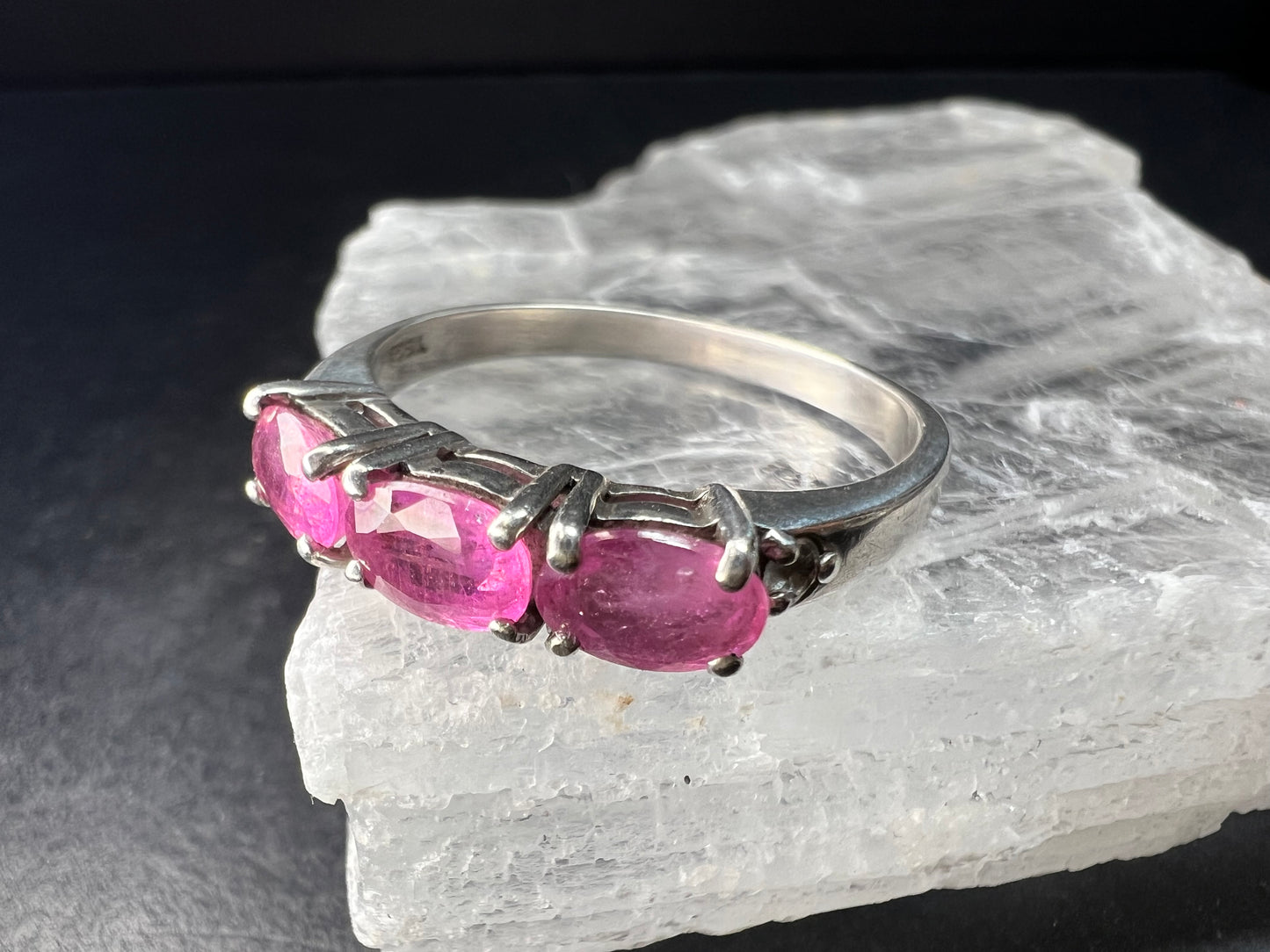 Pink Sapphire & White Zircon Sterling Silver Ring Size 9