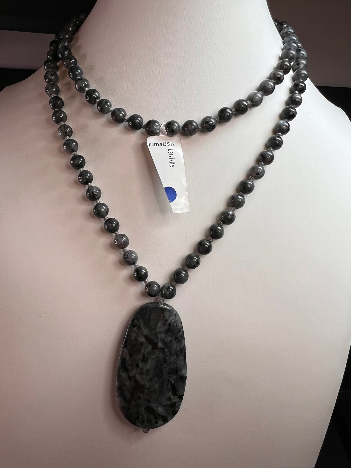 NEW Larvakite 30 inch necklace with pendant